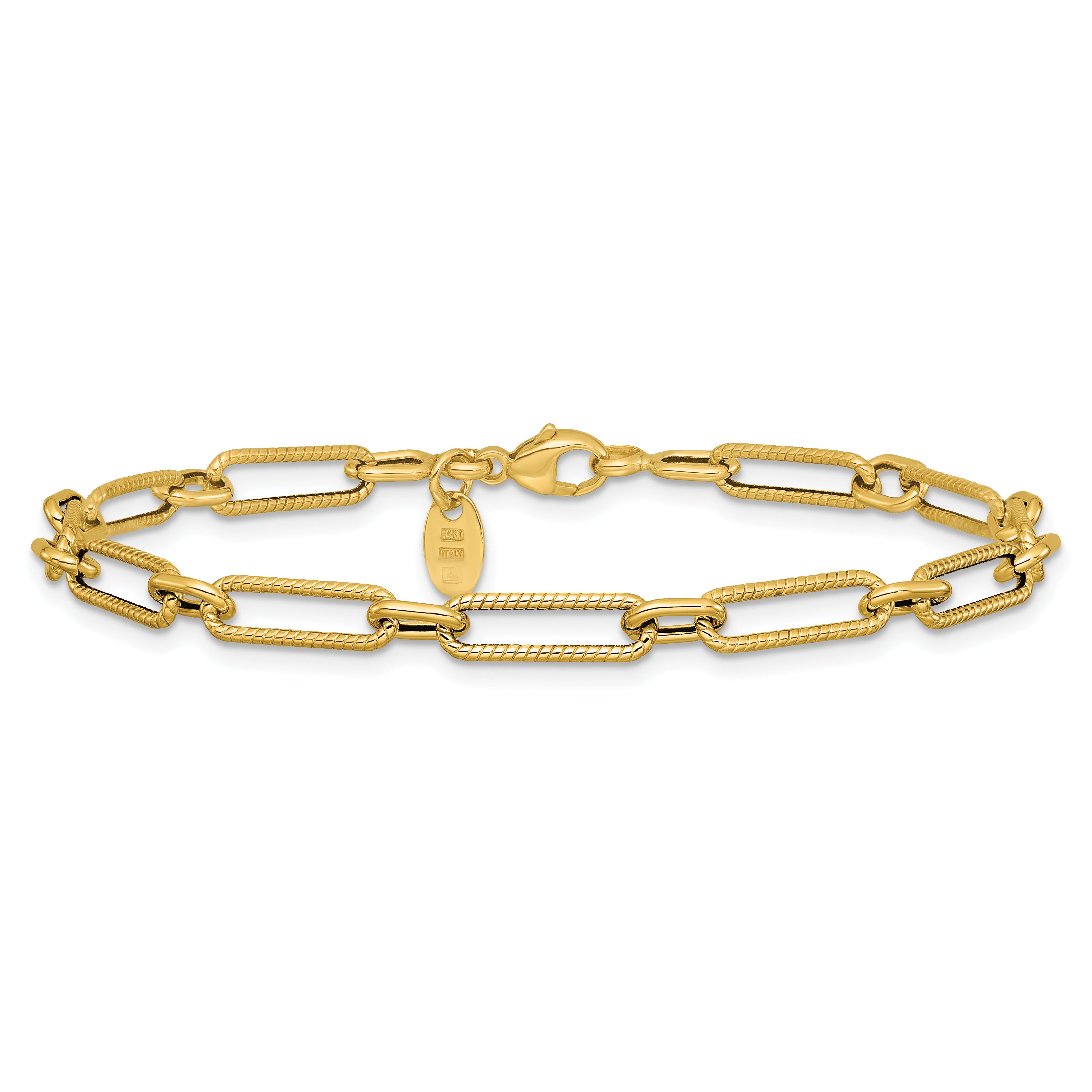 14K Polished and Textured 4.2mm Fancy Link Bracelet