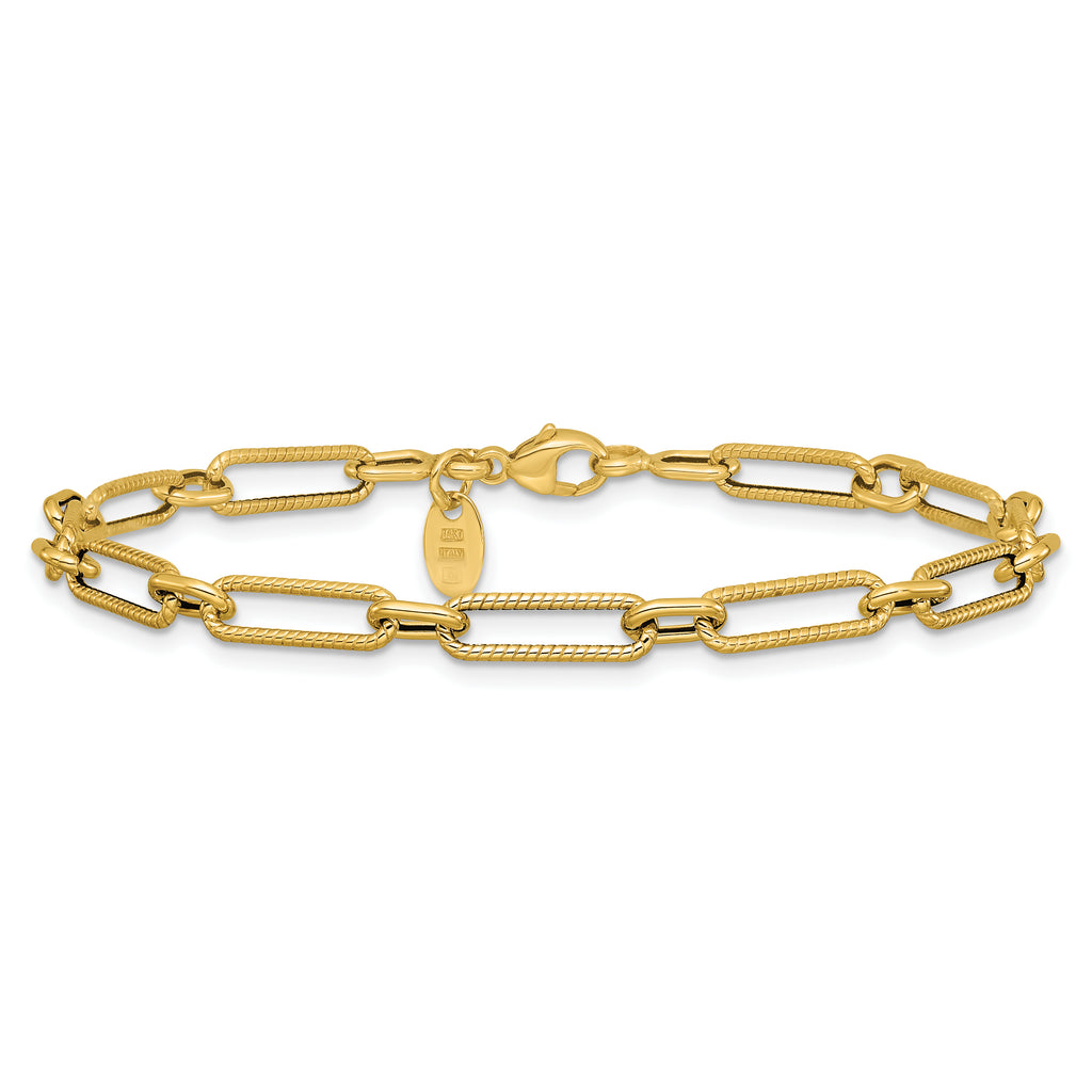 14K Polished and Textured 4.2mm Fancy Link Bracelet