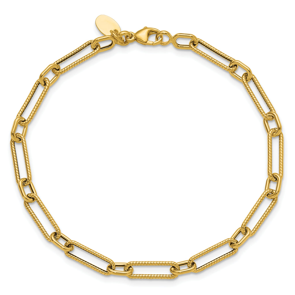 14K Polished and Textured 4.2mm Fancy Link Bracelet