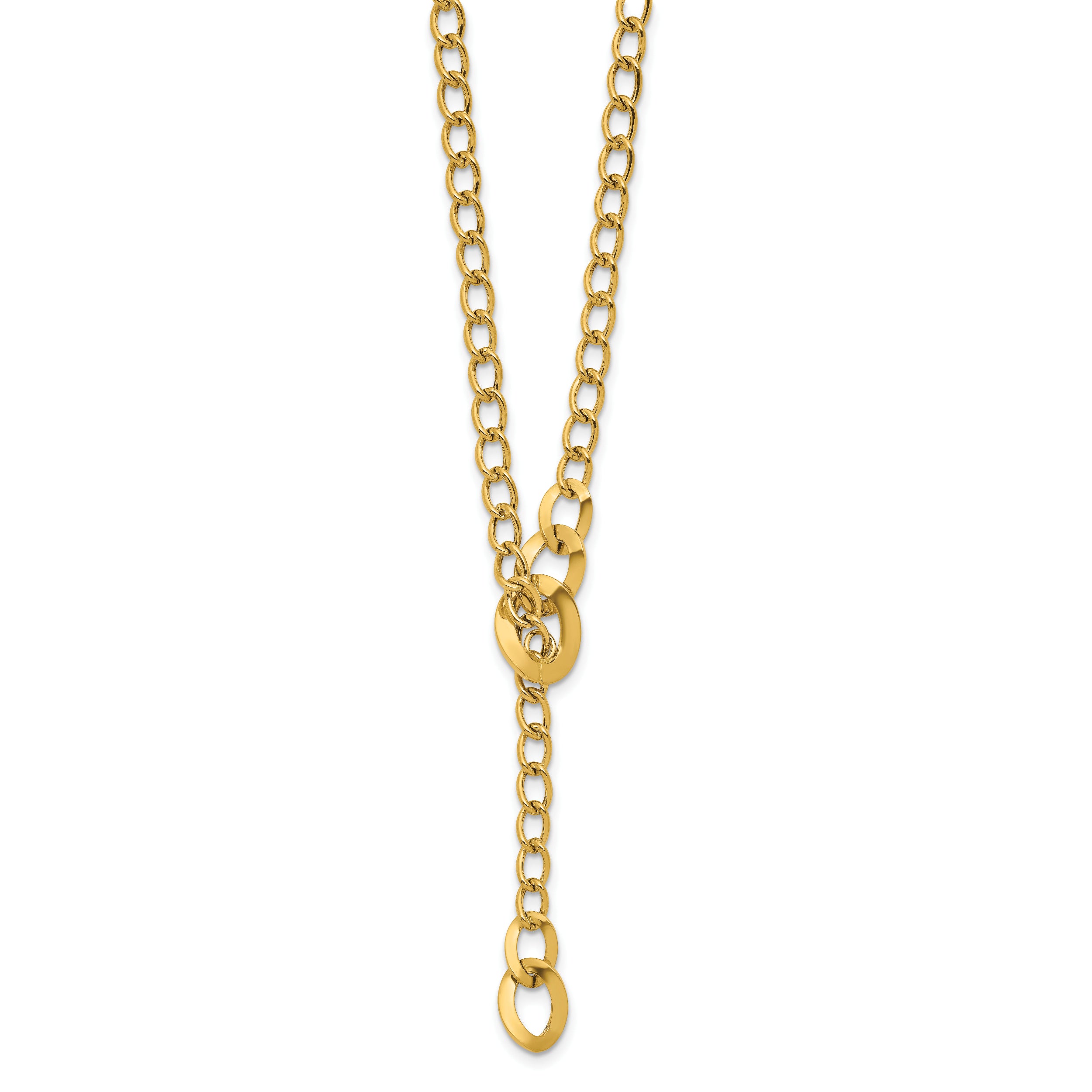 14K Polished Fancy Curb Link Lariat Necklace