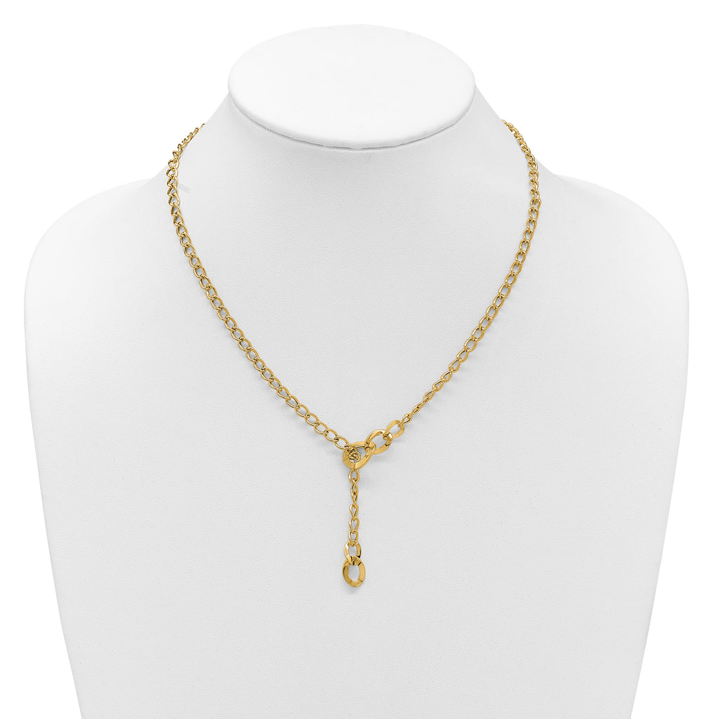 14K Polished Fancy Curb Link Lariat Necklace