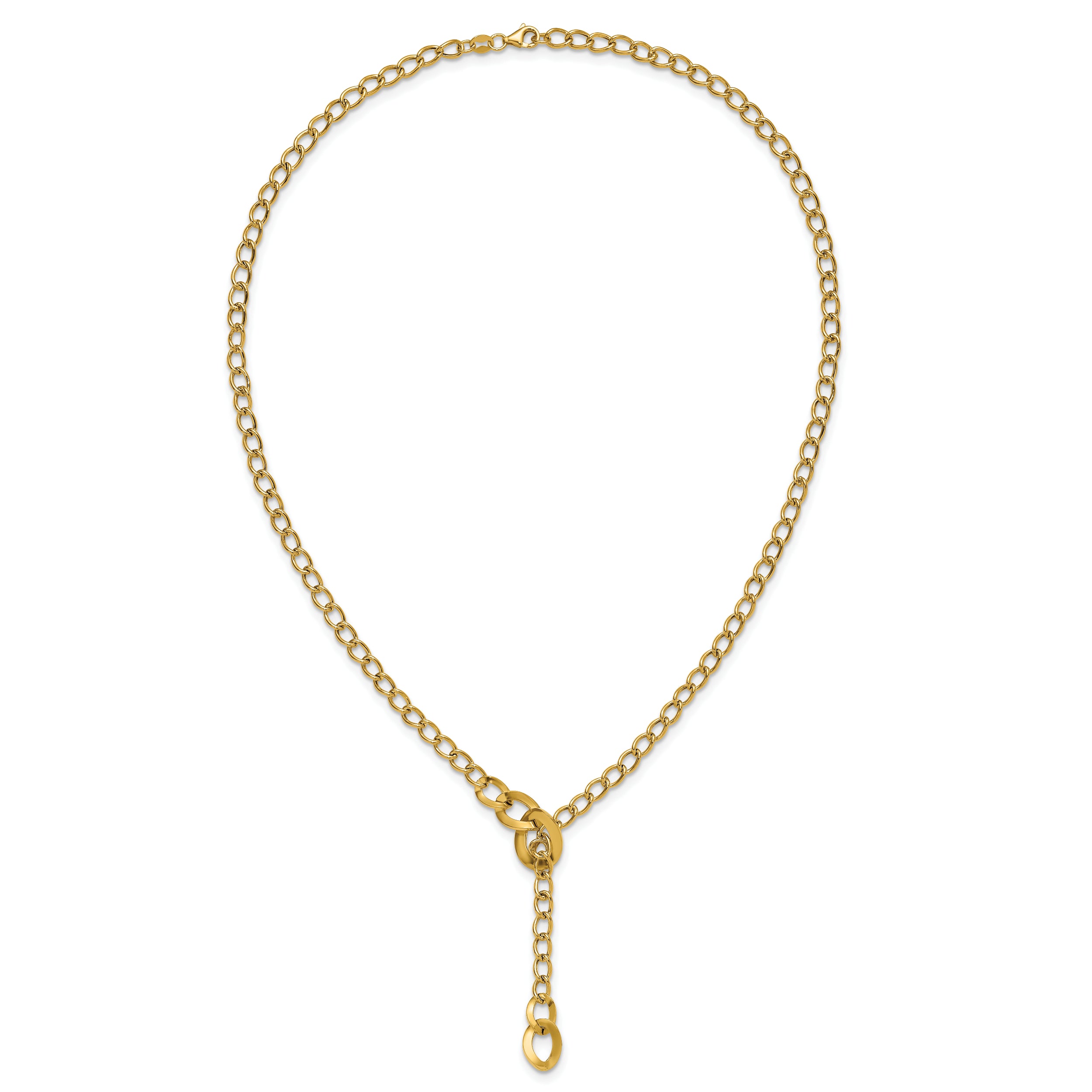 14K Polished Fancy Curb Link Lariat Necklace
