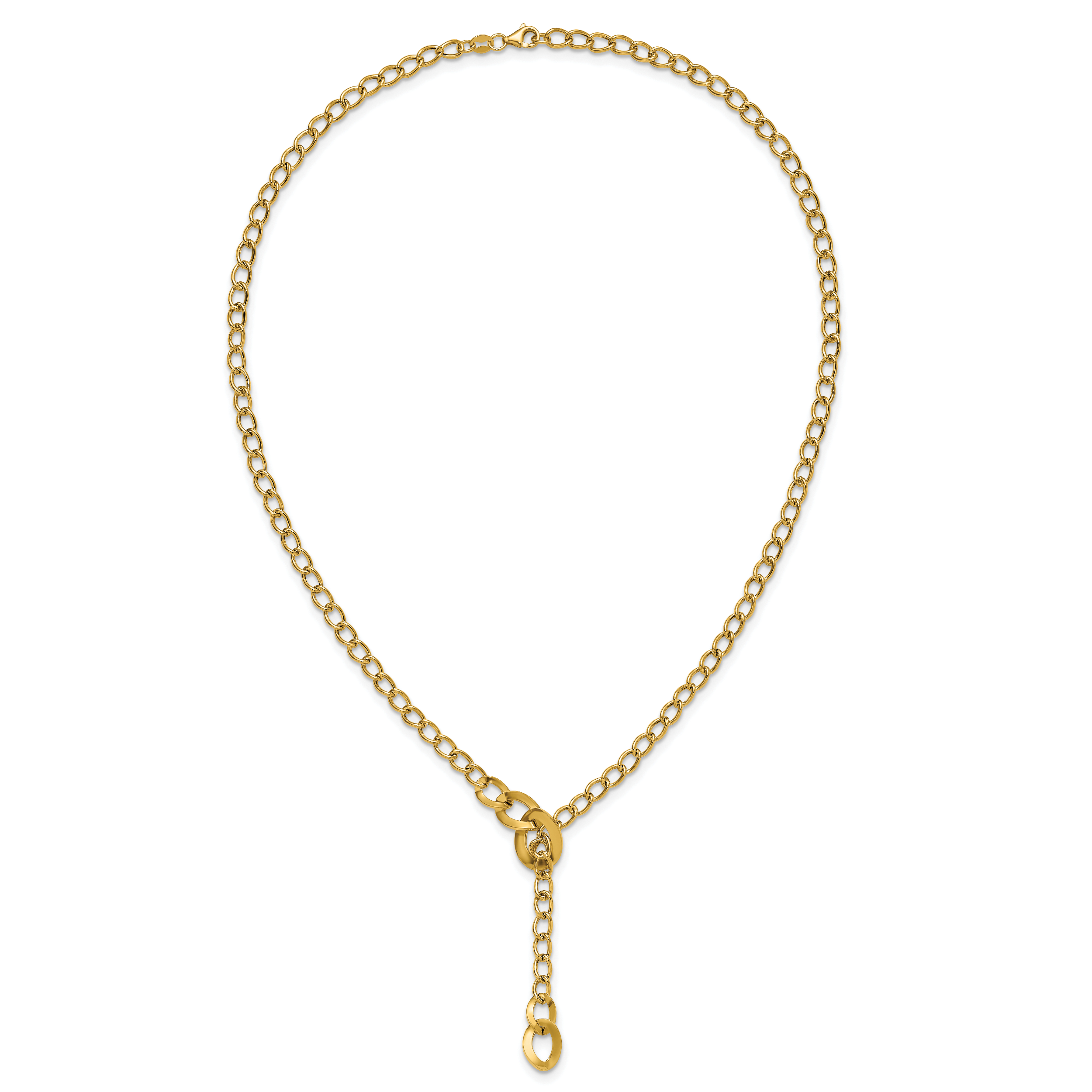 14K Polished Fancy Curb Link Lariat Necklace