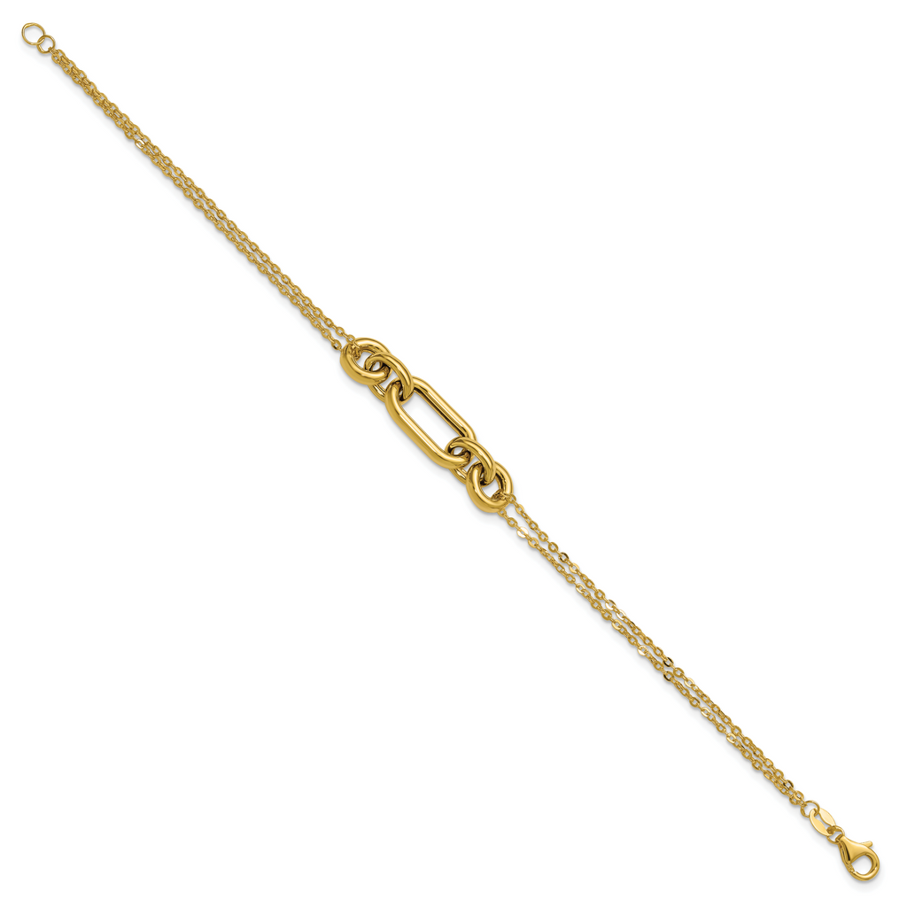 14K Polished Fancy Two-Strand Mixed Links Bracelet