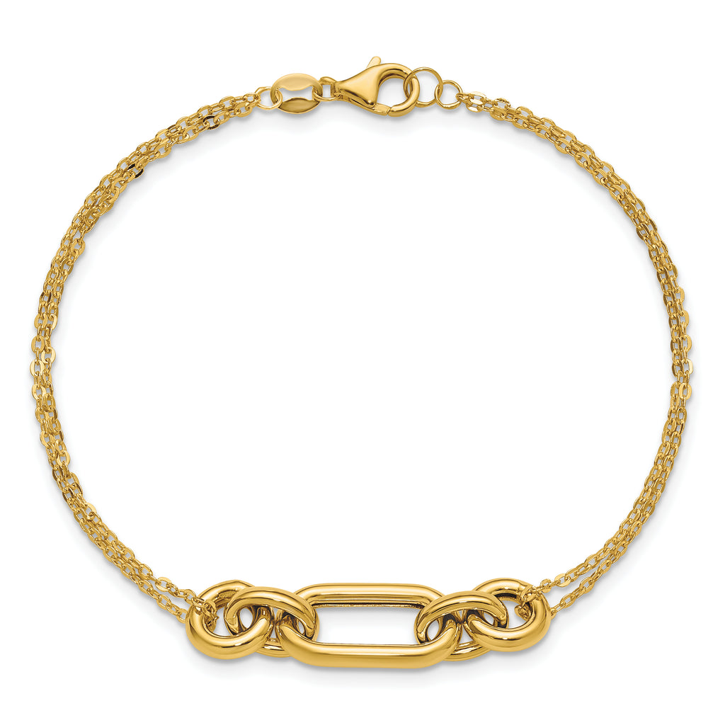 14K Polished Fancy Two-Strand Mixed Links Bracelet