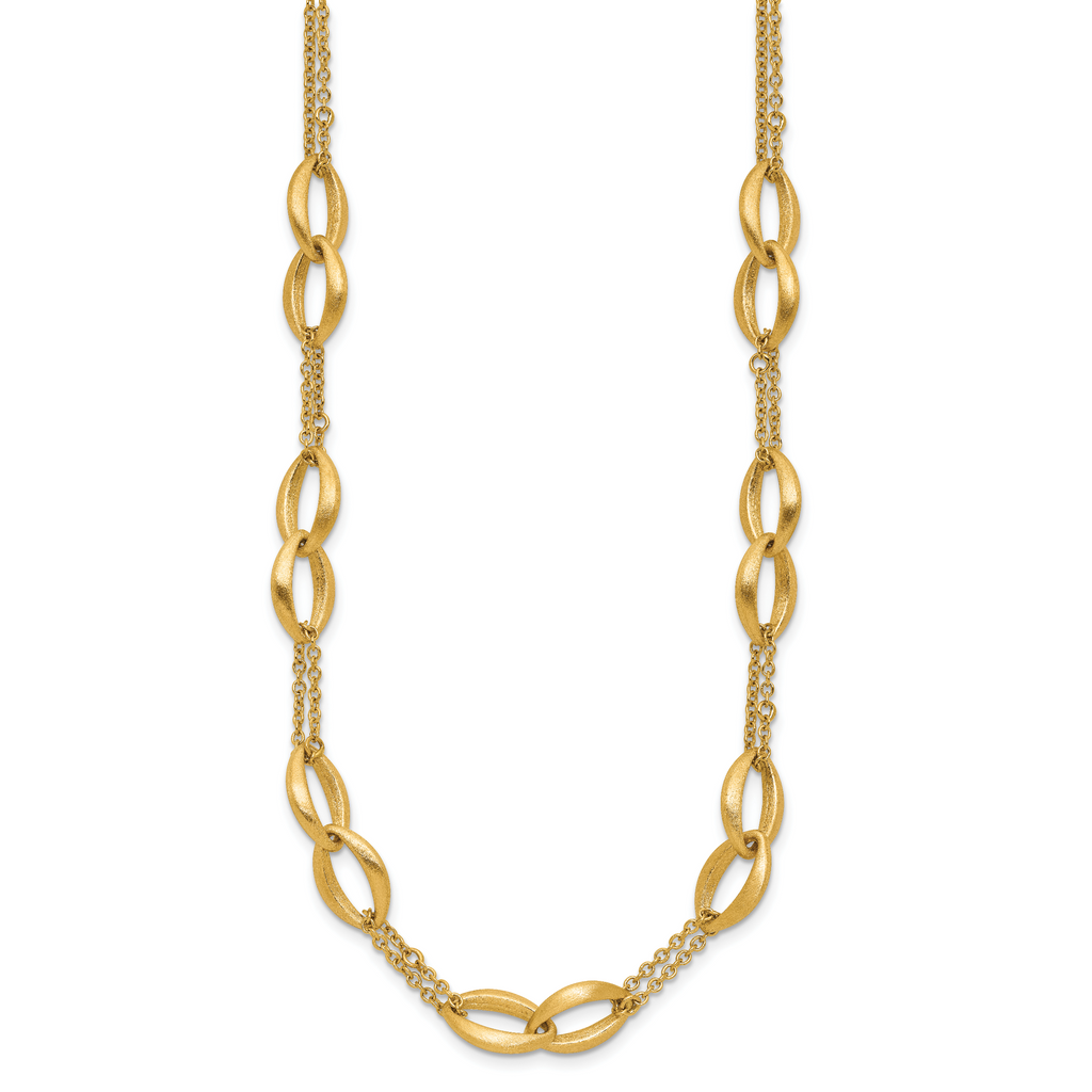 14K Polished and Brushed 2-Strand Navette Link Necklace