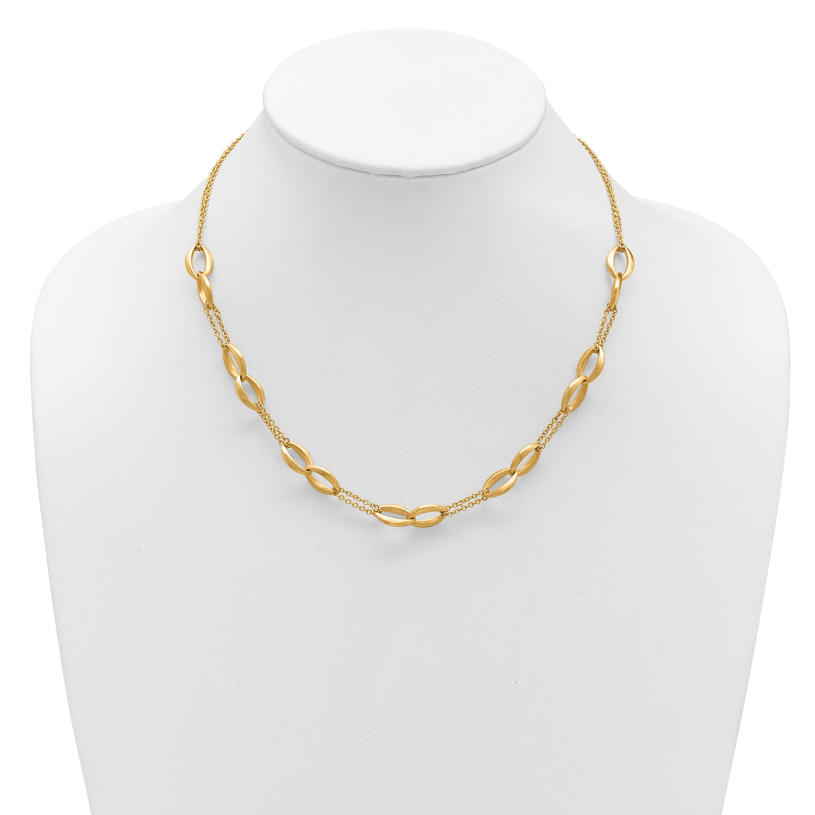 14K Polished and Brushed 2-Strand Navette Link Necklace