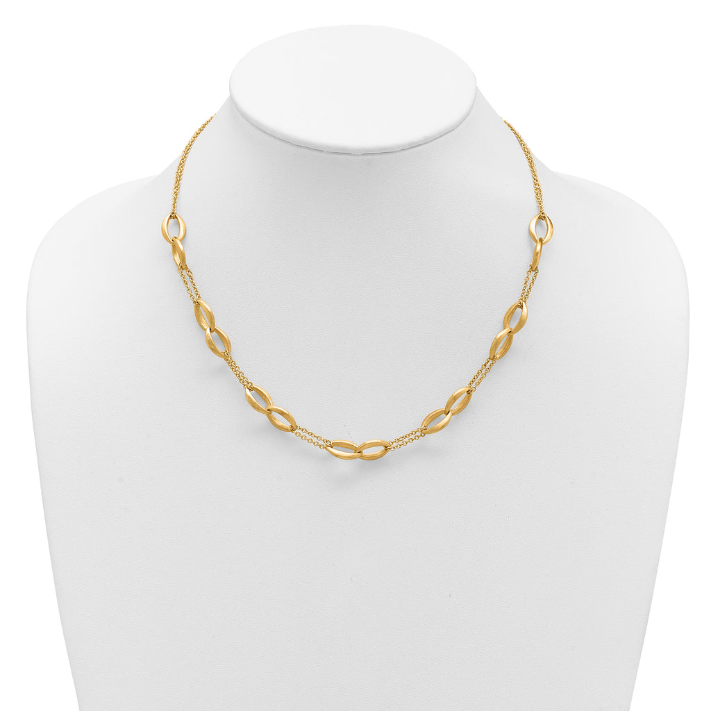 14K Polished and Brushed 2-Strand Navette Link Necklace
