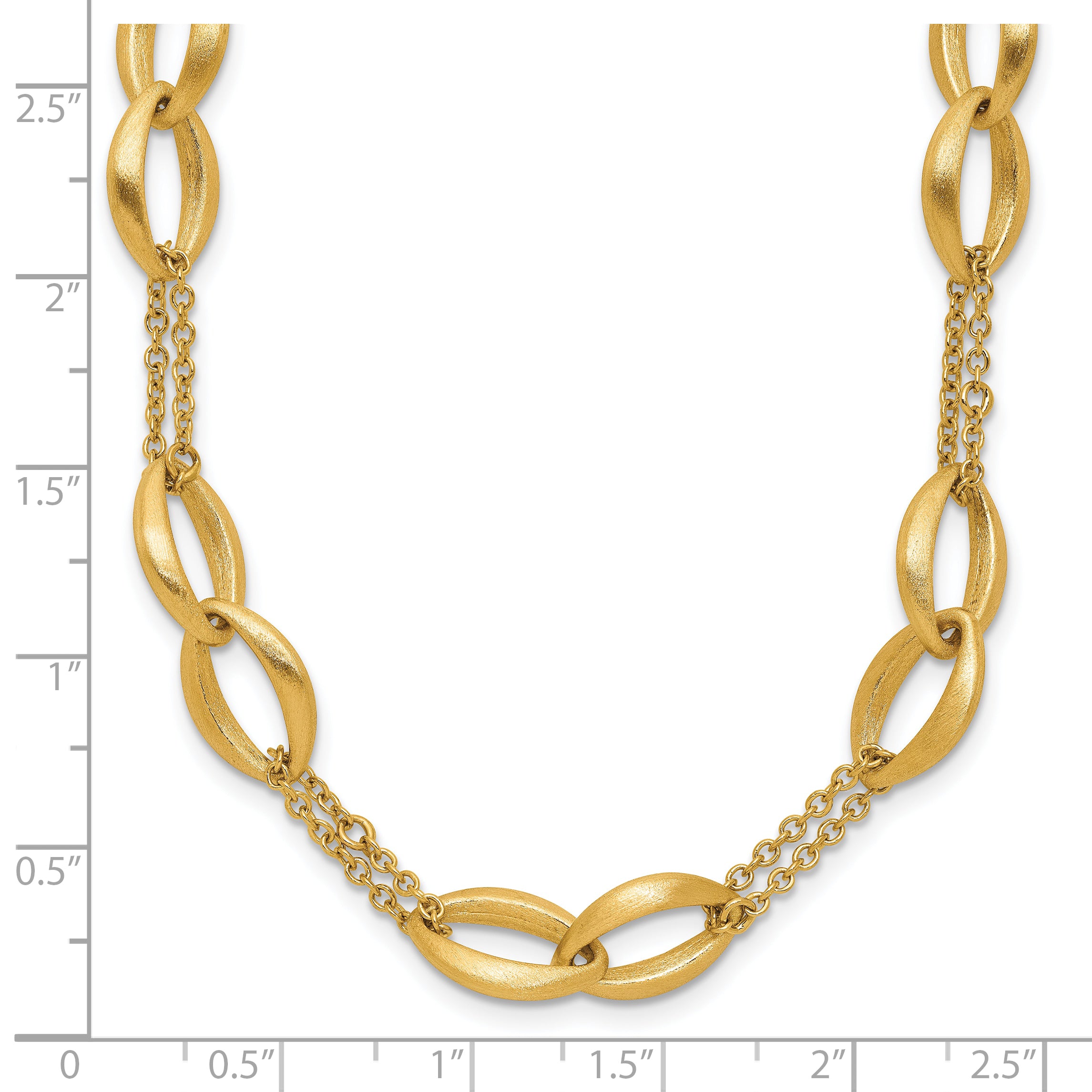 14K Polished and Brushed 2-Strand Navette Link Necklace