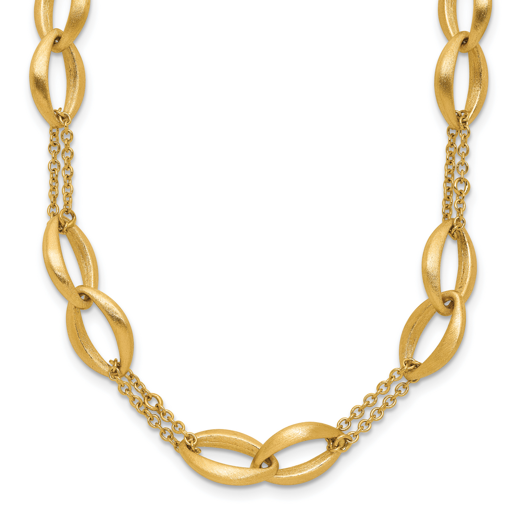 14K Polished and Brushed 2-Strand Navette Link Necklace