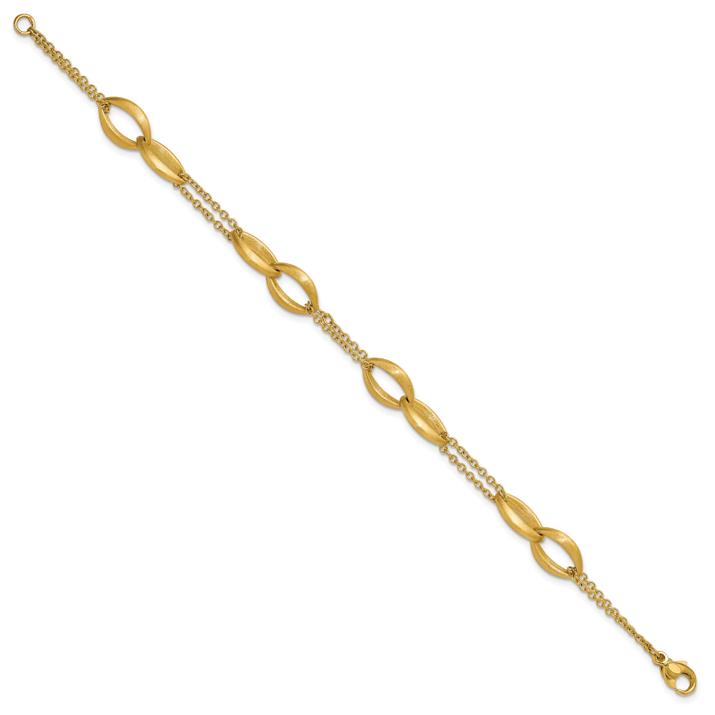 14K Polished and Brushed 2-Strand Navette Link Bracelet