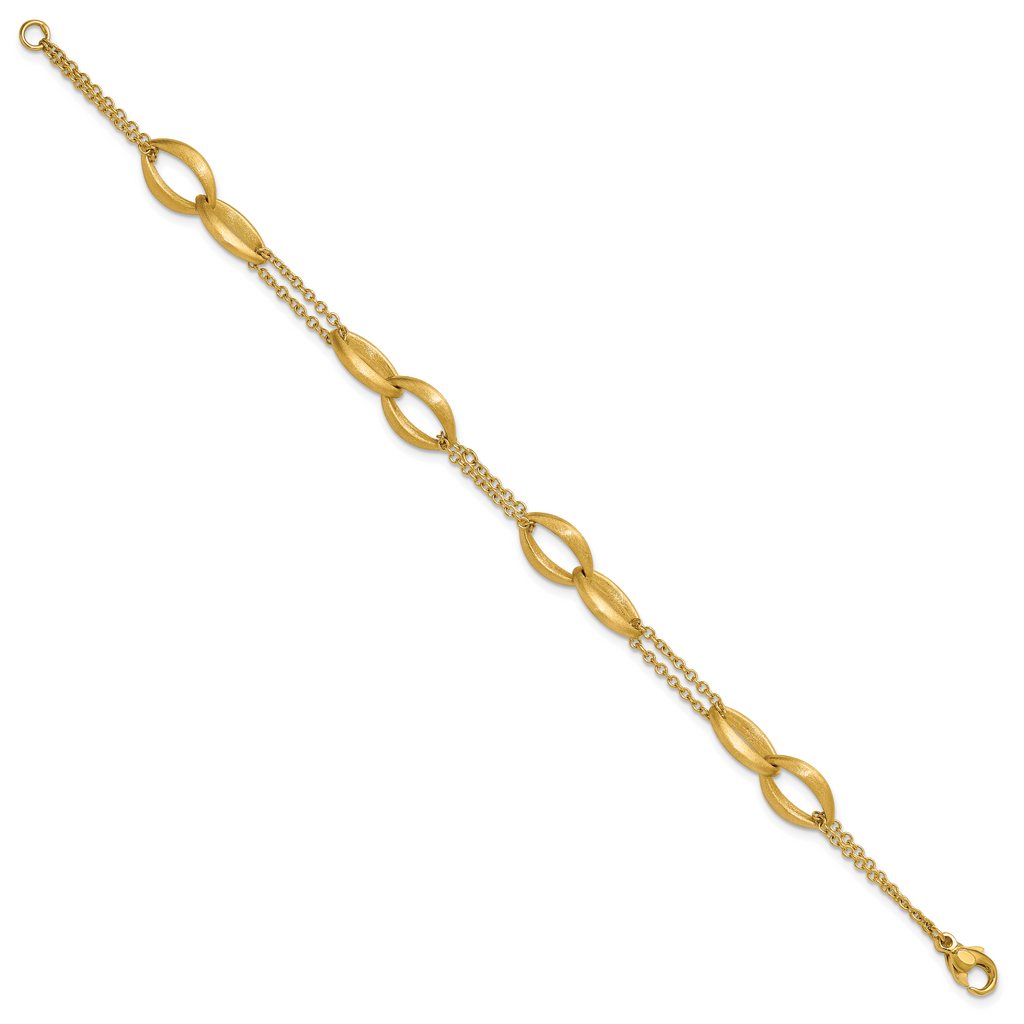 14K Polished and Brushed 2-Strand Navette Link Bracelet