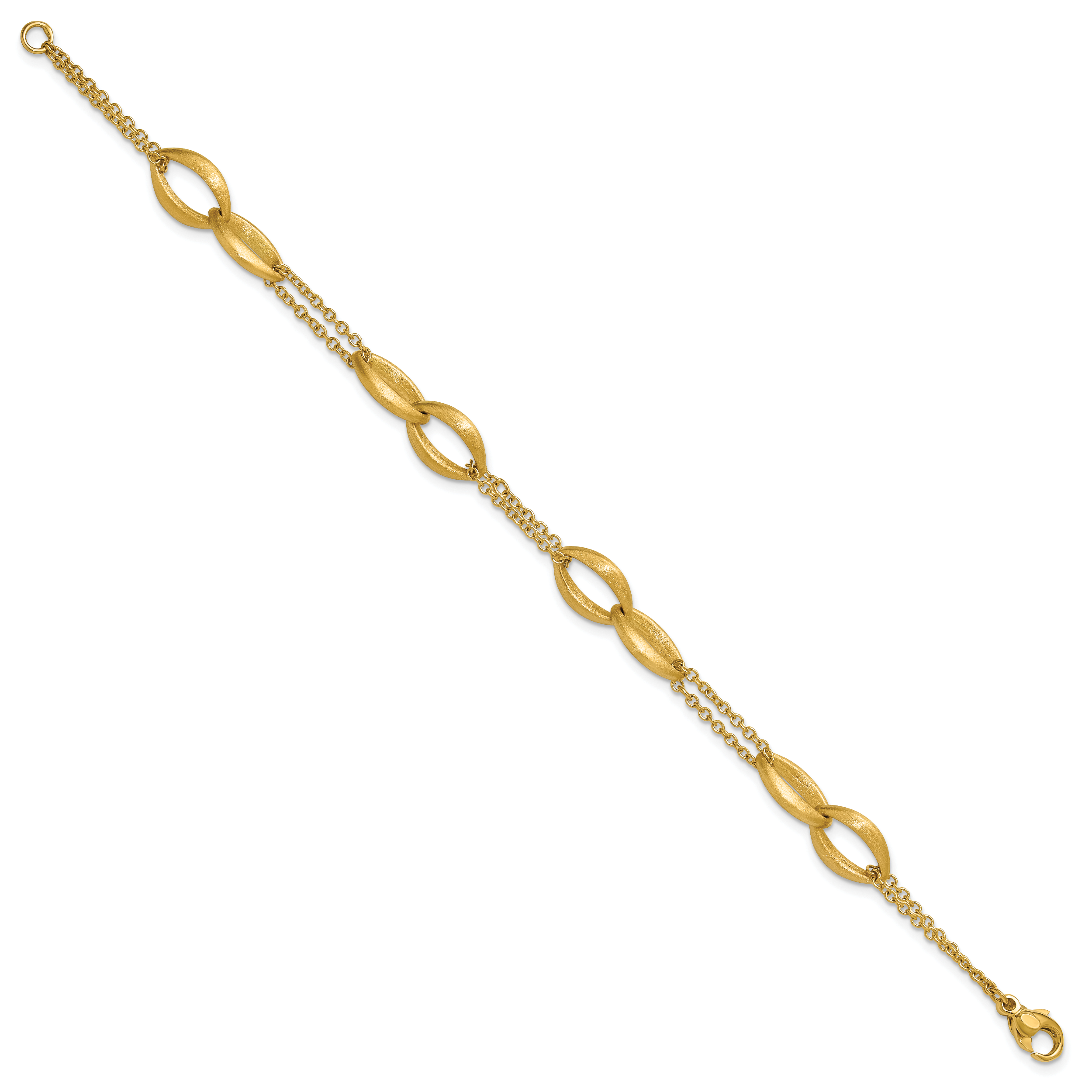 14K Polished and Brushed 2-Strand Navette Link Bracelet