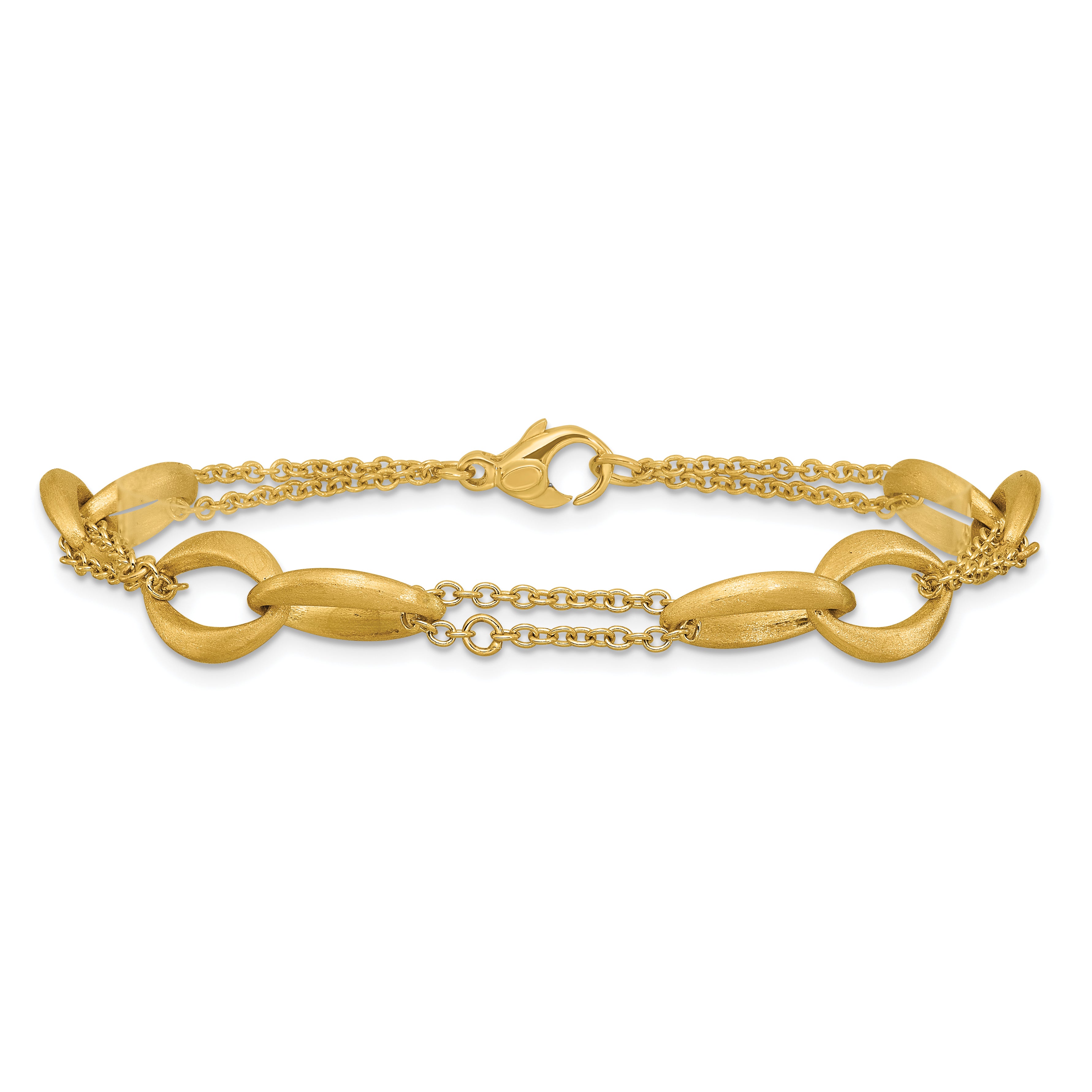 14K Polished and Brushed 2-Strand Navette Link Bracelet