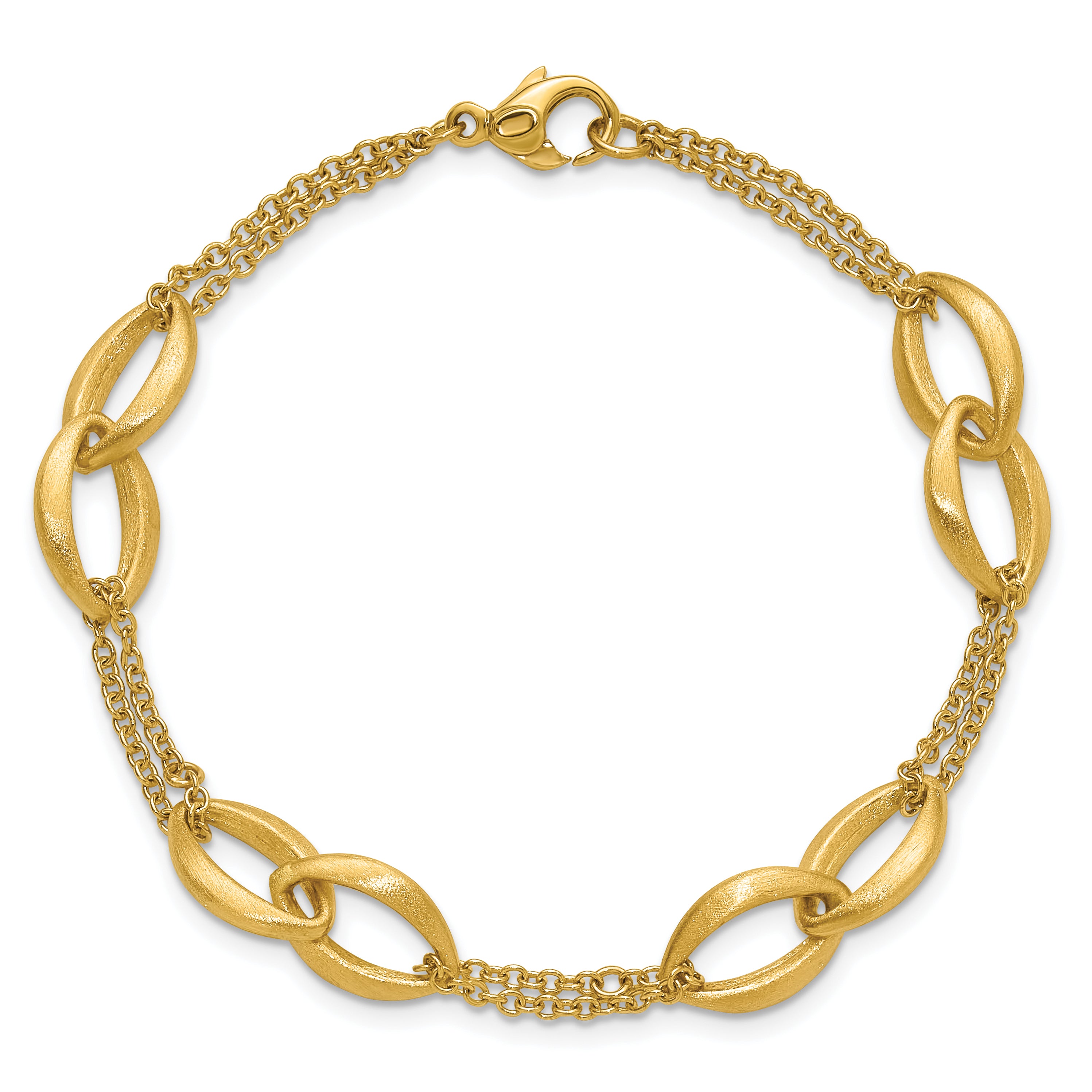 14K Polished and Brushed 2-Strand Navette Link Bracelet