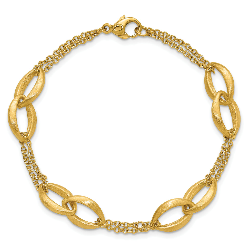 14K Polished and Brushed 2-Strand Navette Link Bracelet