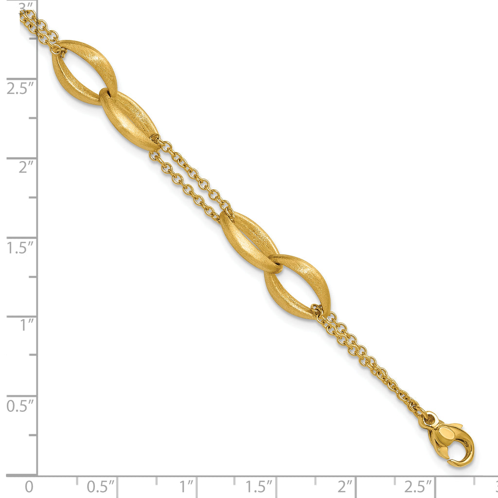 14K Polished and Brushed 2-Strand Navette Link Bracelet