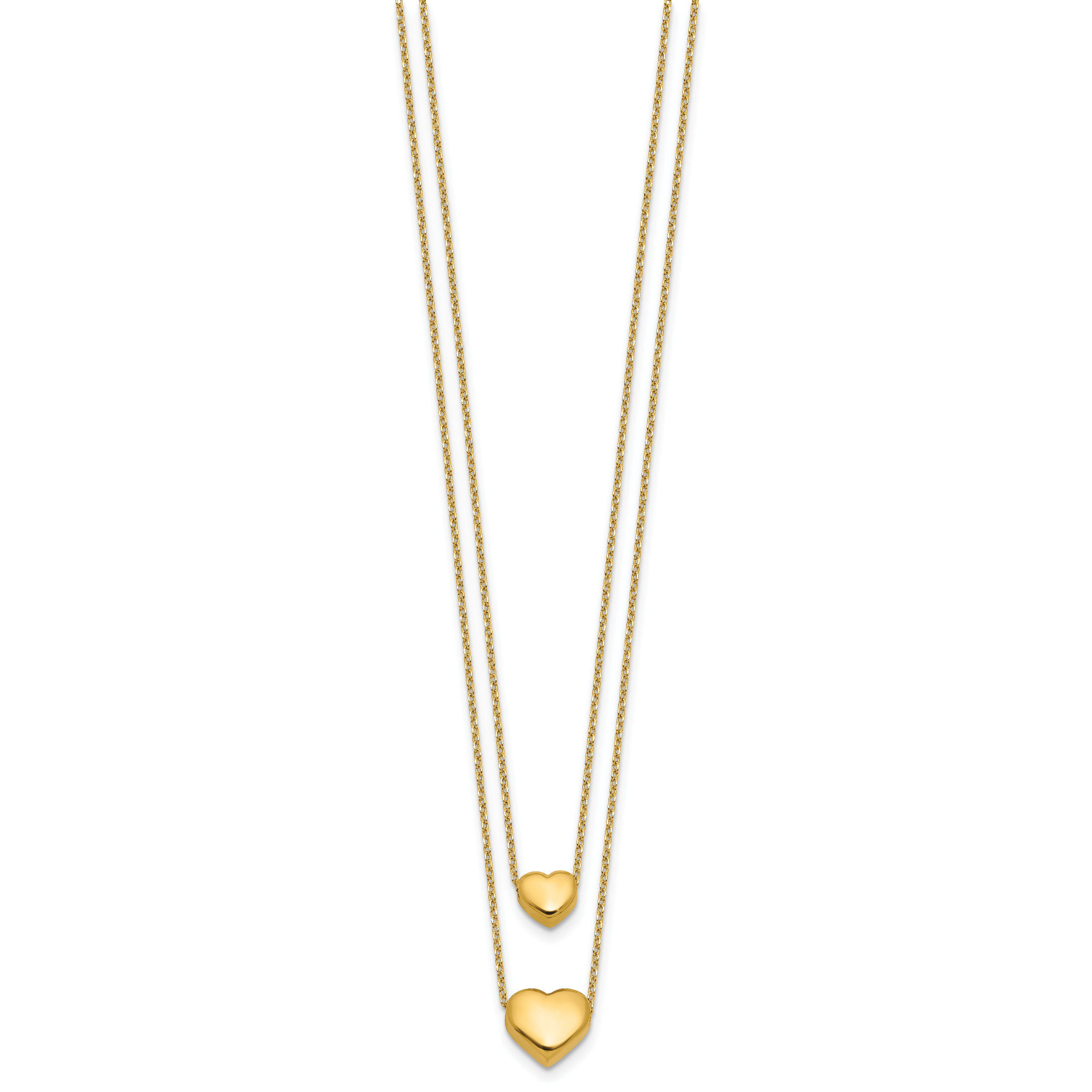 14K Polished Two-Strand Hearts with 1 Inch Ext. Necklace
