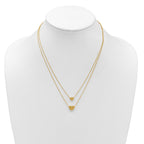 14K Polished Two-Strand Hearts with 1 Inch Ext. Necklace