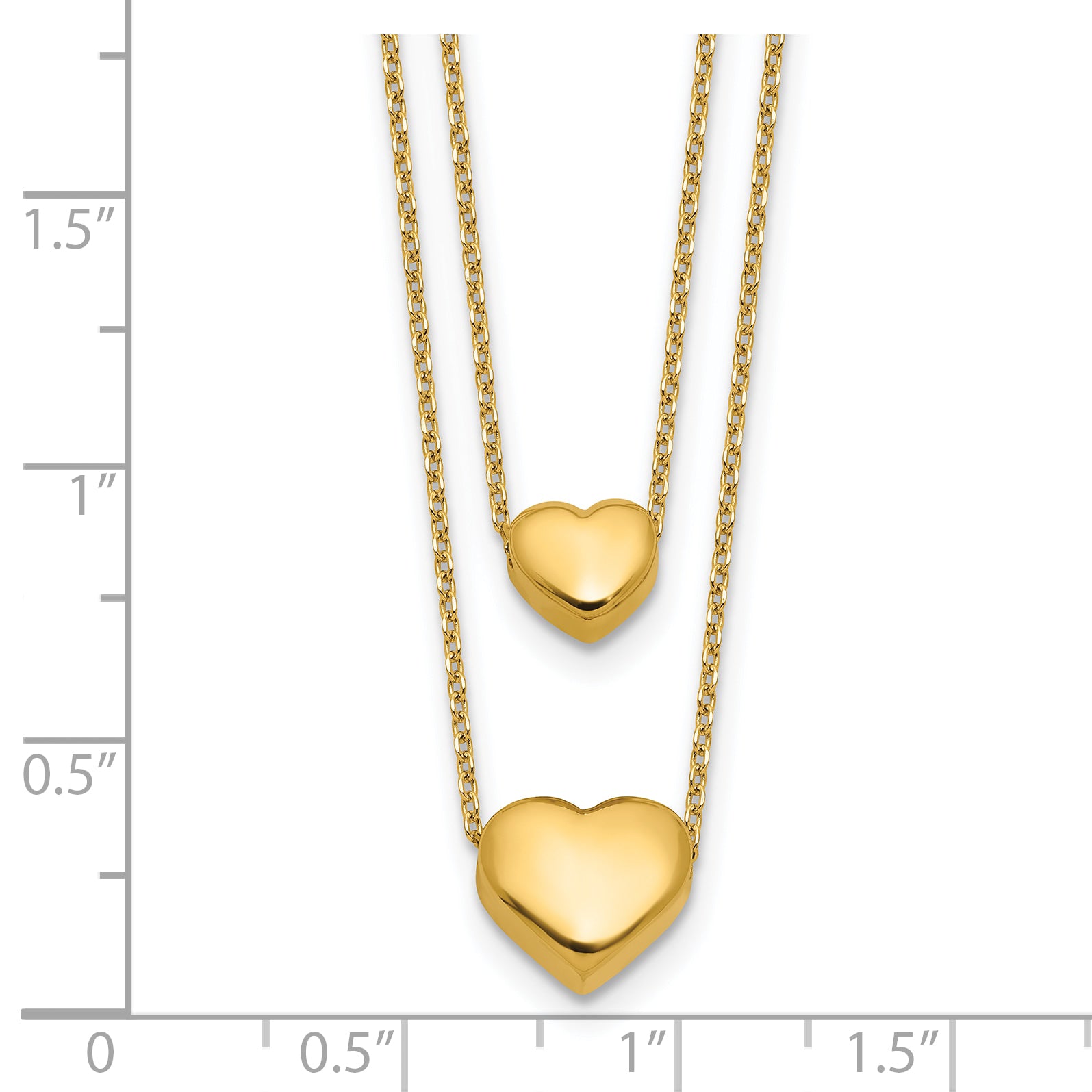 14K Polished Two-Strand Hearts with 1 Inch Ext. Necklace