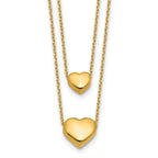 14K Polished Two-Strand Hearts with 1 Inch Ext. Necklace
