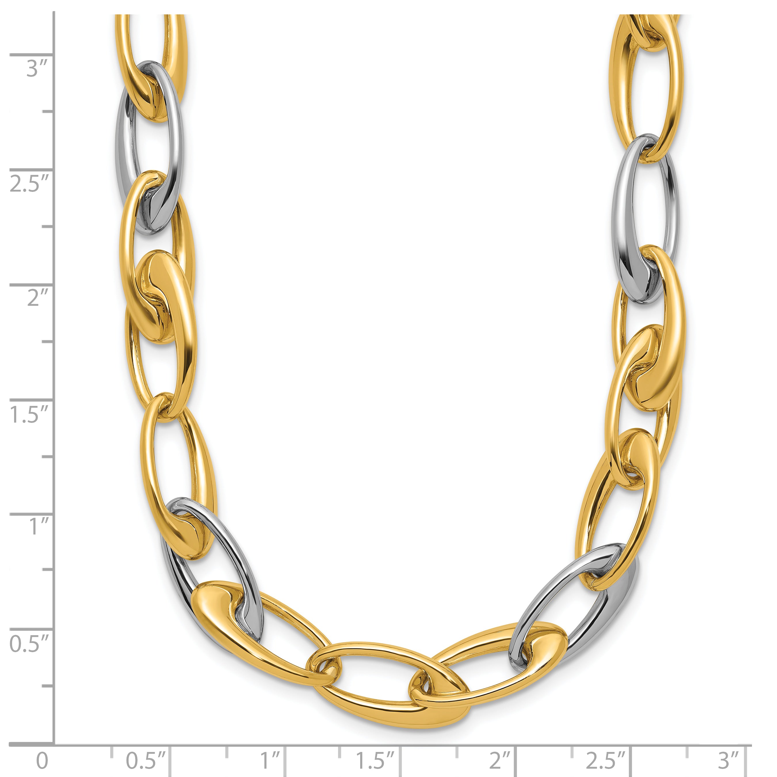 14K Two-tone Polished Tapered Oval Link Necklace