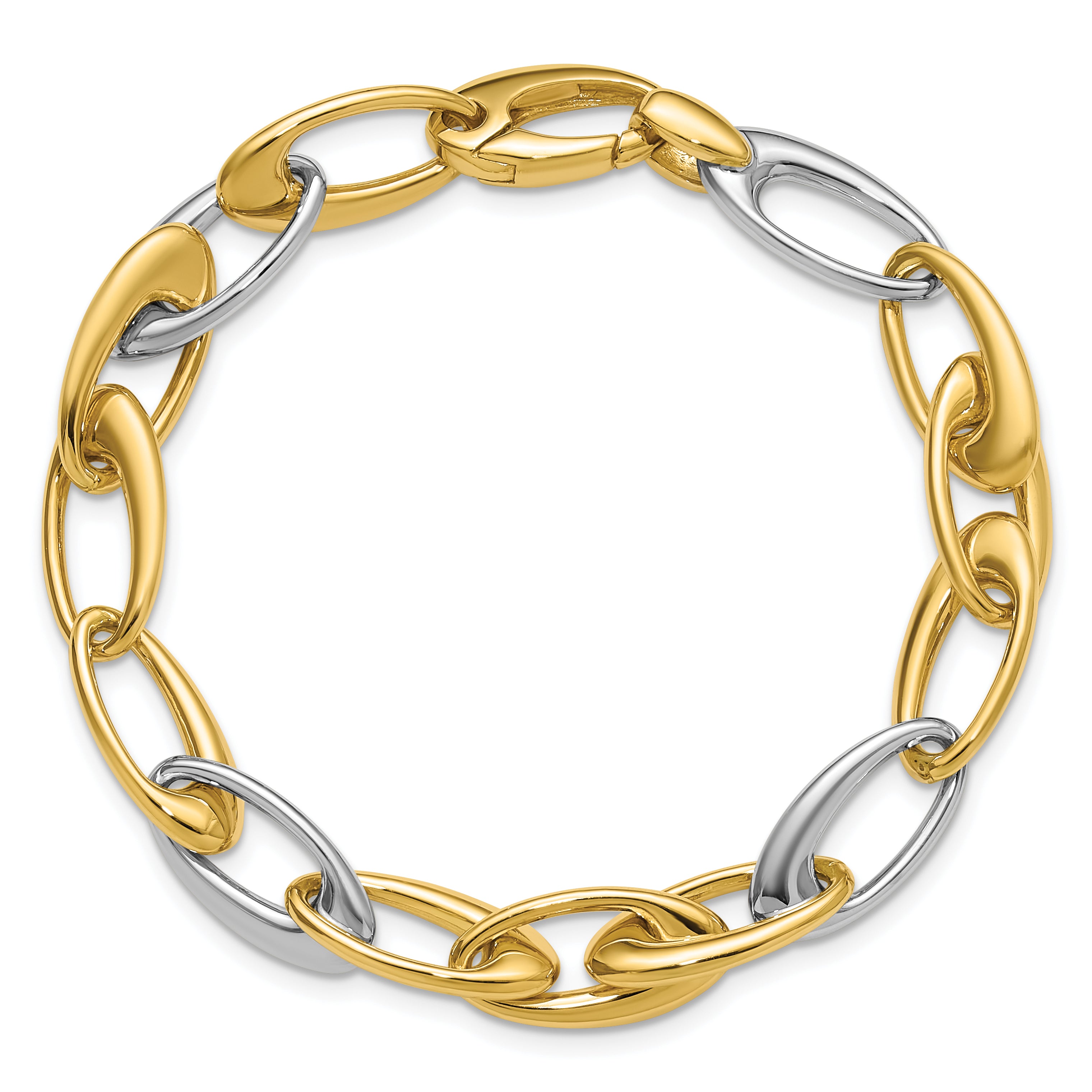 14K Two-tone Polished Tapered Oval Link Bracelet