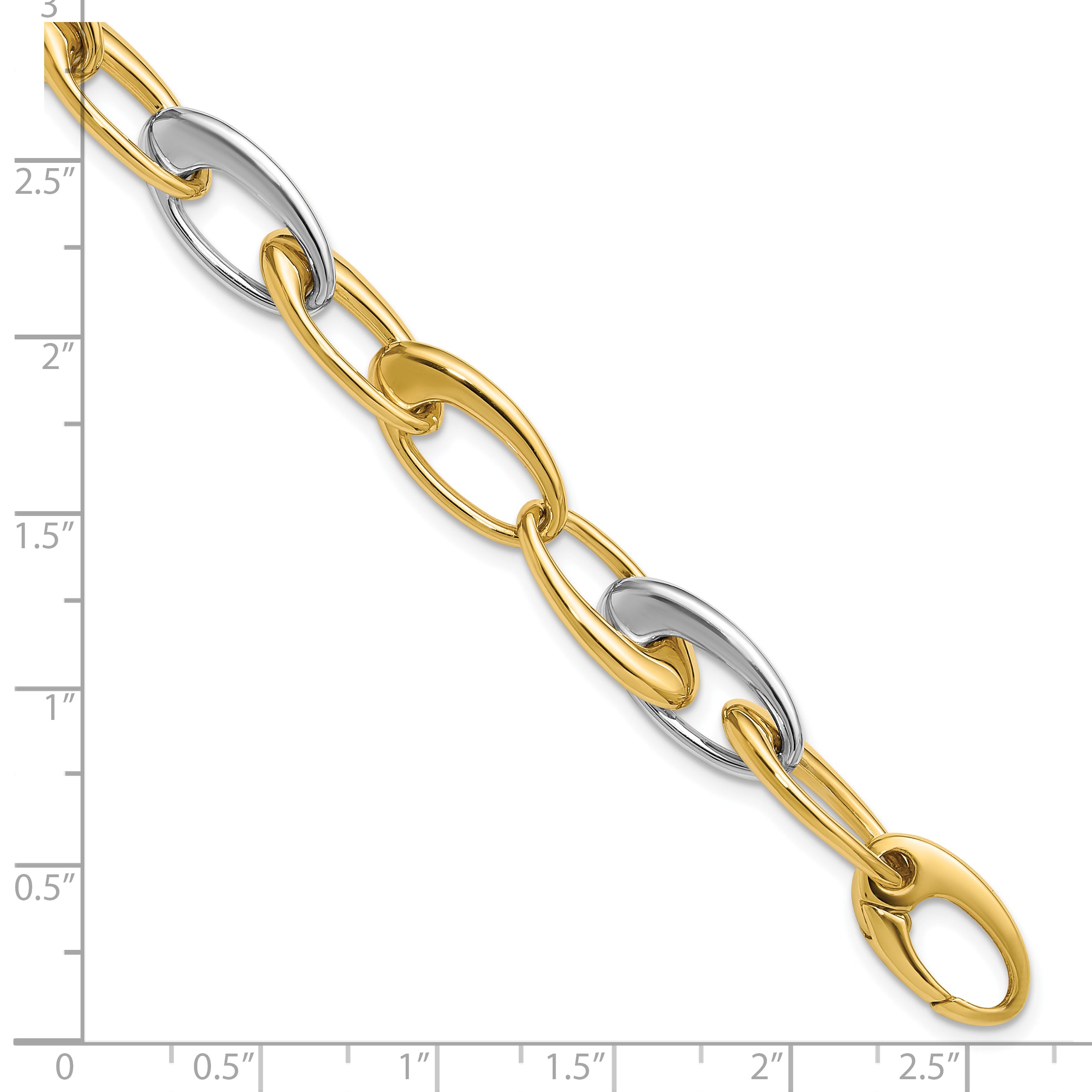 14K Two-tone Polished Tapered Oval Link Bracelet