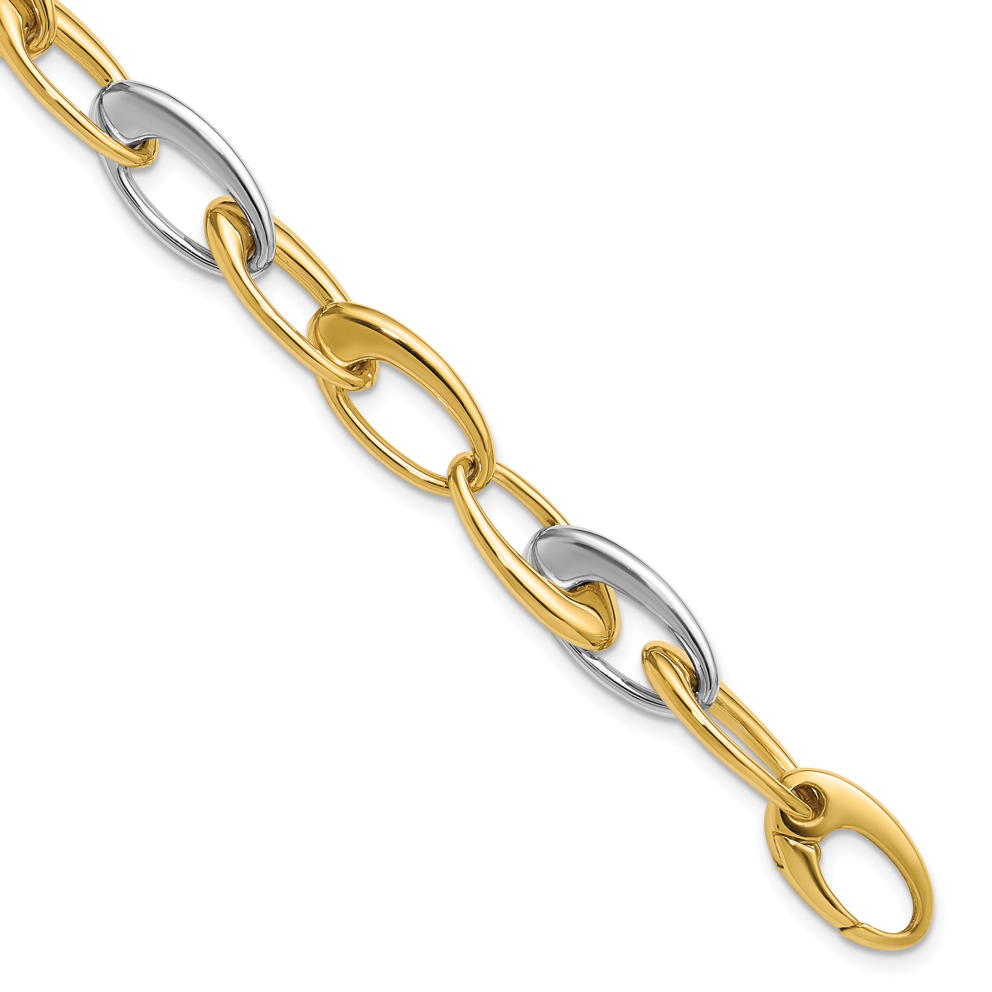 14K Two-tone Polished Tapered Oval Link Bracelet Main image