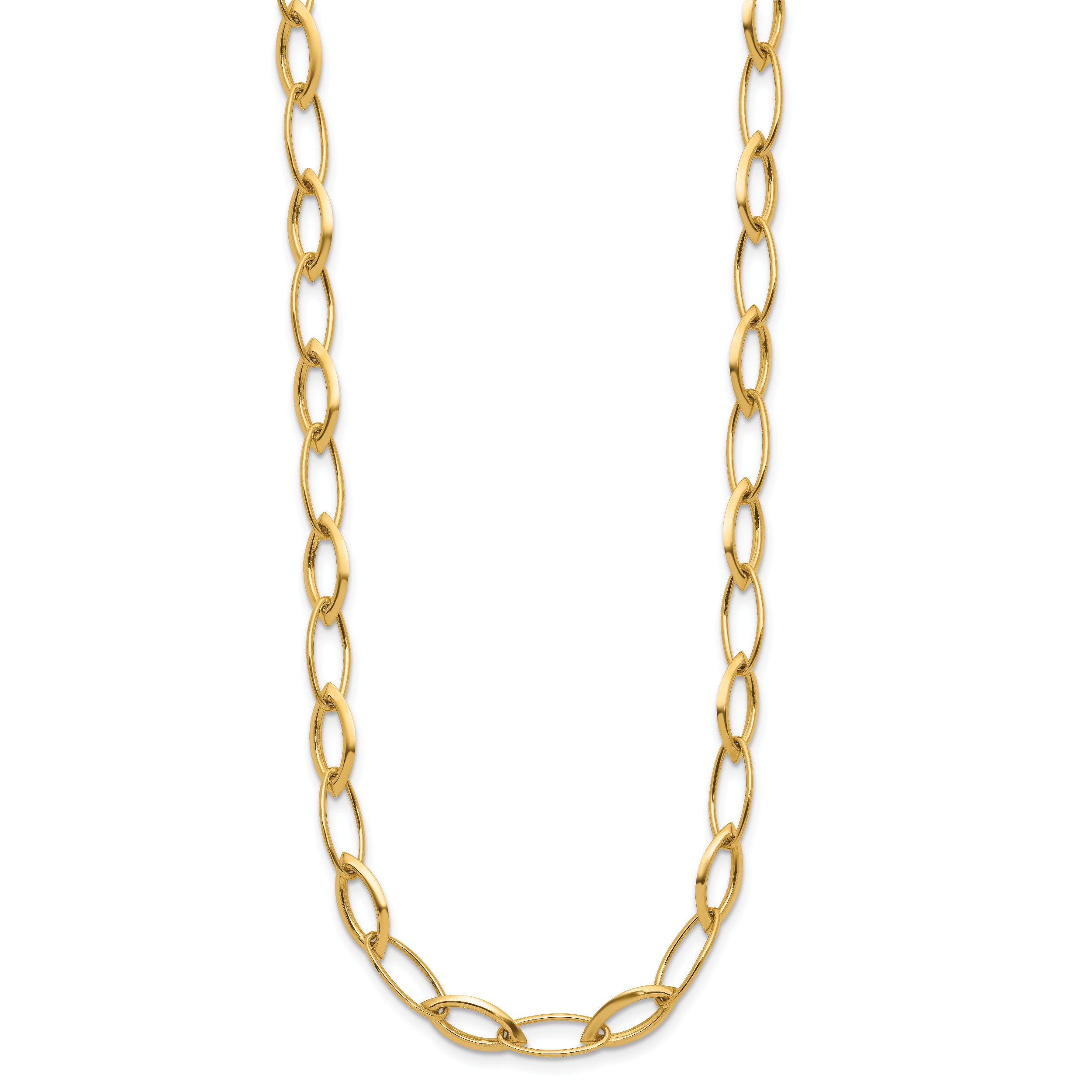 14K Polished Fancy Oval and Navette Link Necklace