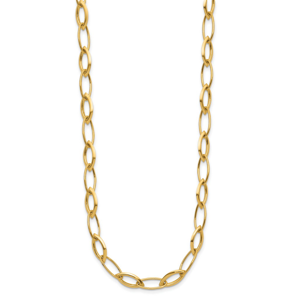 14K Polished Fancy Oval and Navette Link Necklace