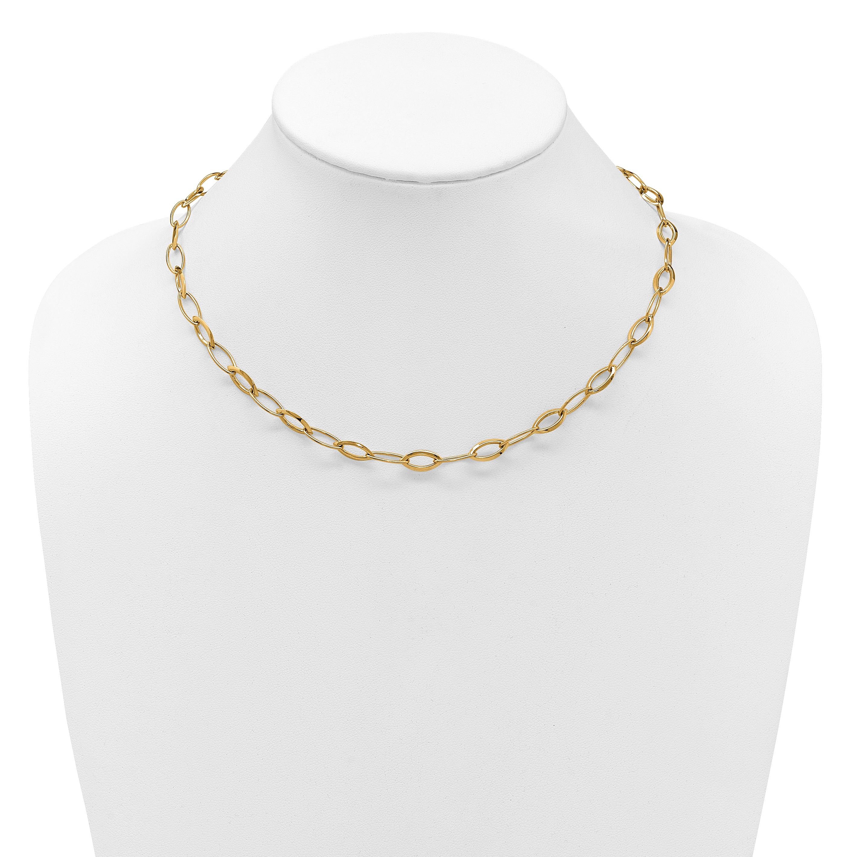 14K Polished Fancy Oval and Navette Link Necklace
