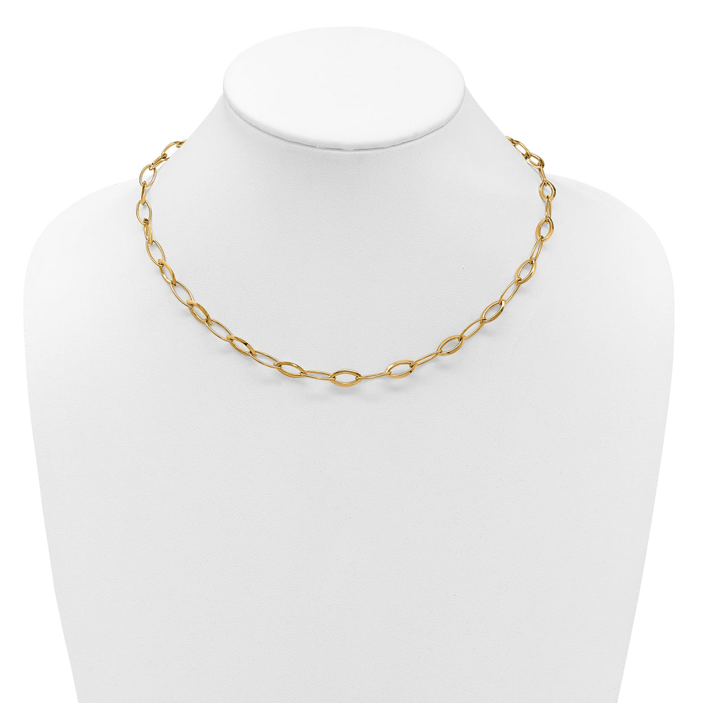14K Polished Fancy Oval and Navette Link Necklace