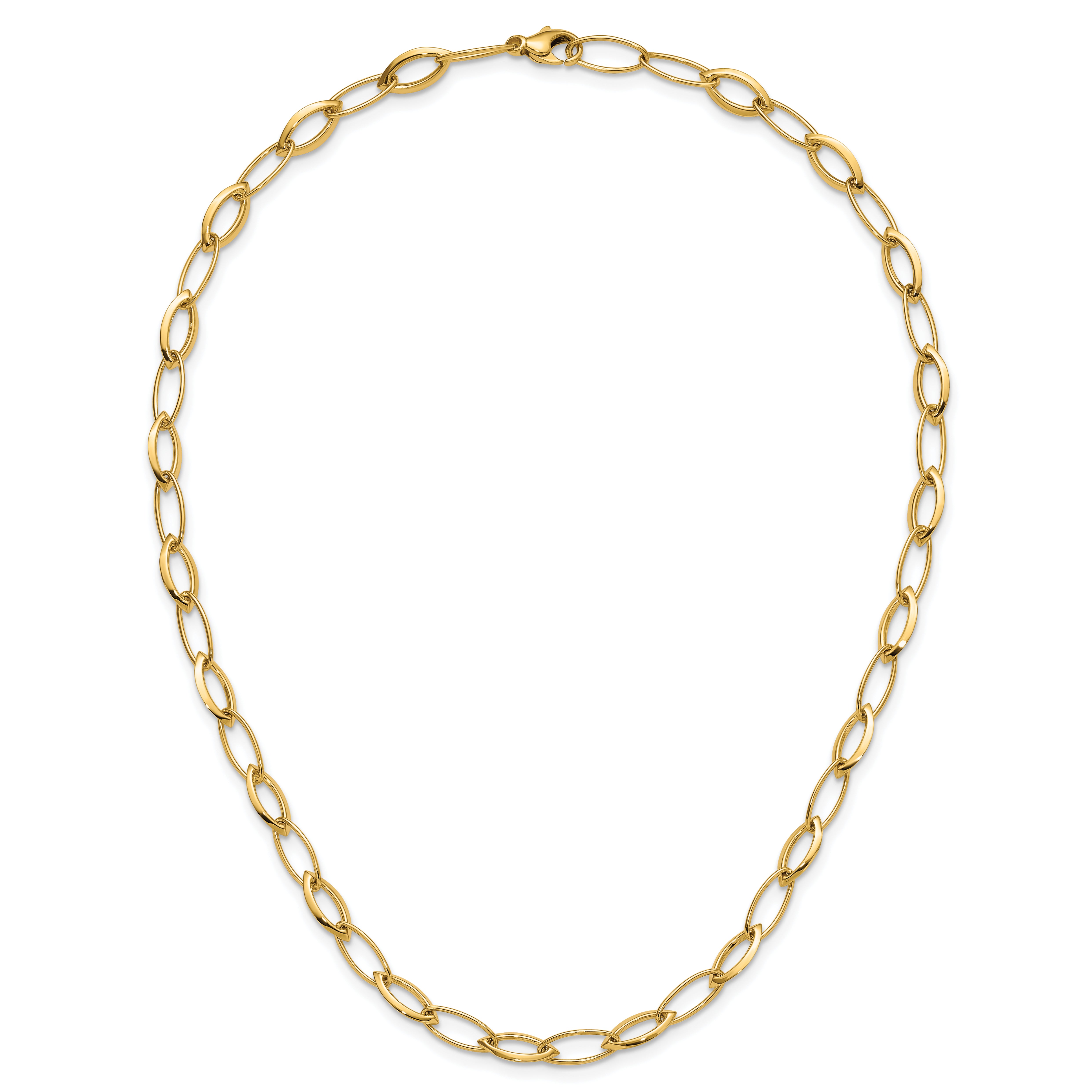 14K Polished Fancy Oval and Navette Link Necklace