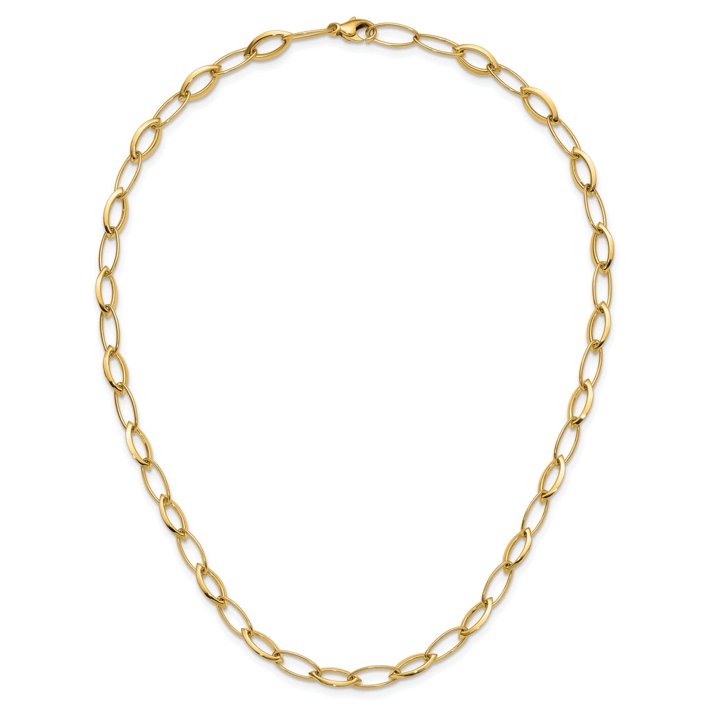 14K Polished Fancy Oval and Navette Link Necklace