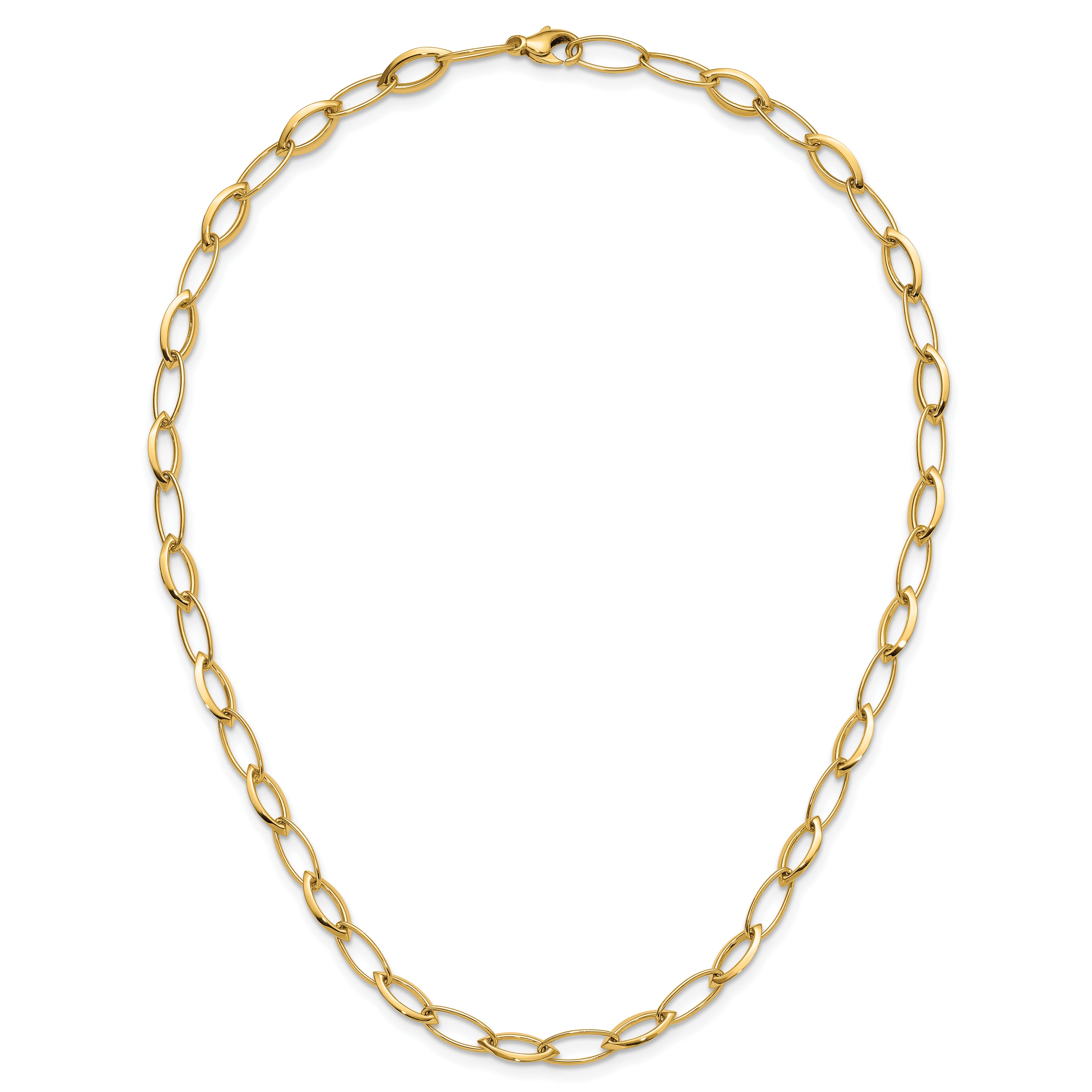 14K Polished Fancy Oval and Navette Link Necklace