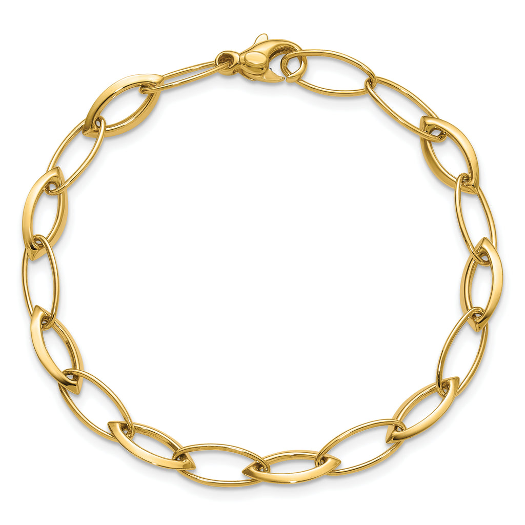 14K Polished Fancy Oval and Navette Link Bracelet