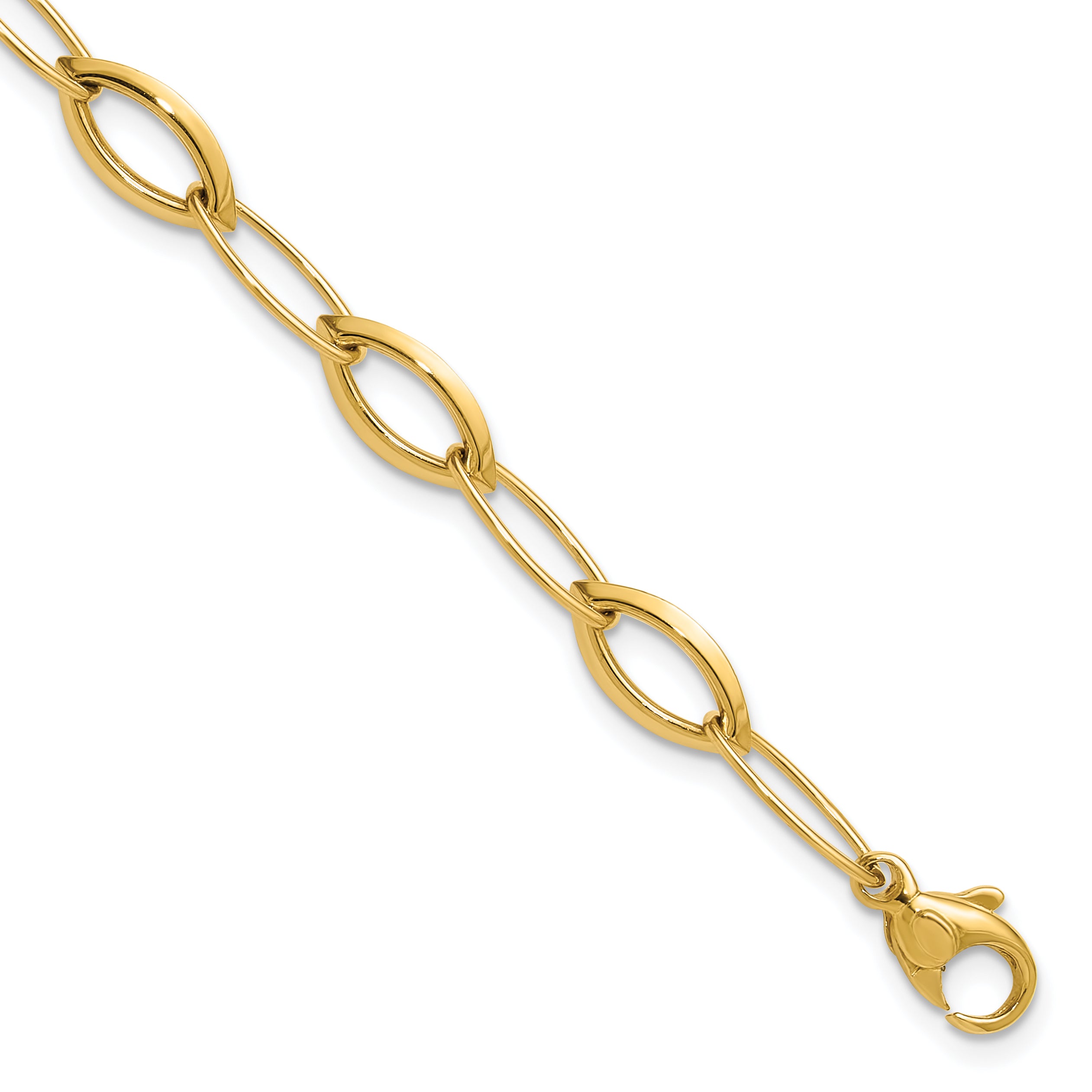 14K Polished Fancy Oval and Navette Link Bracelet Main image