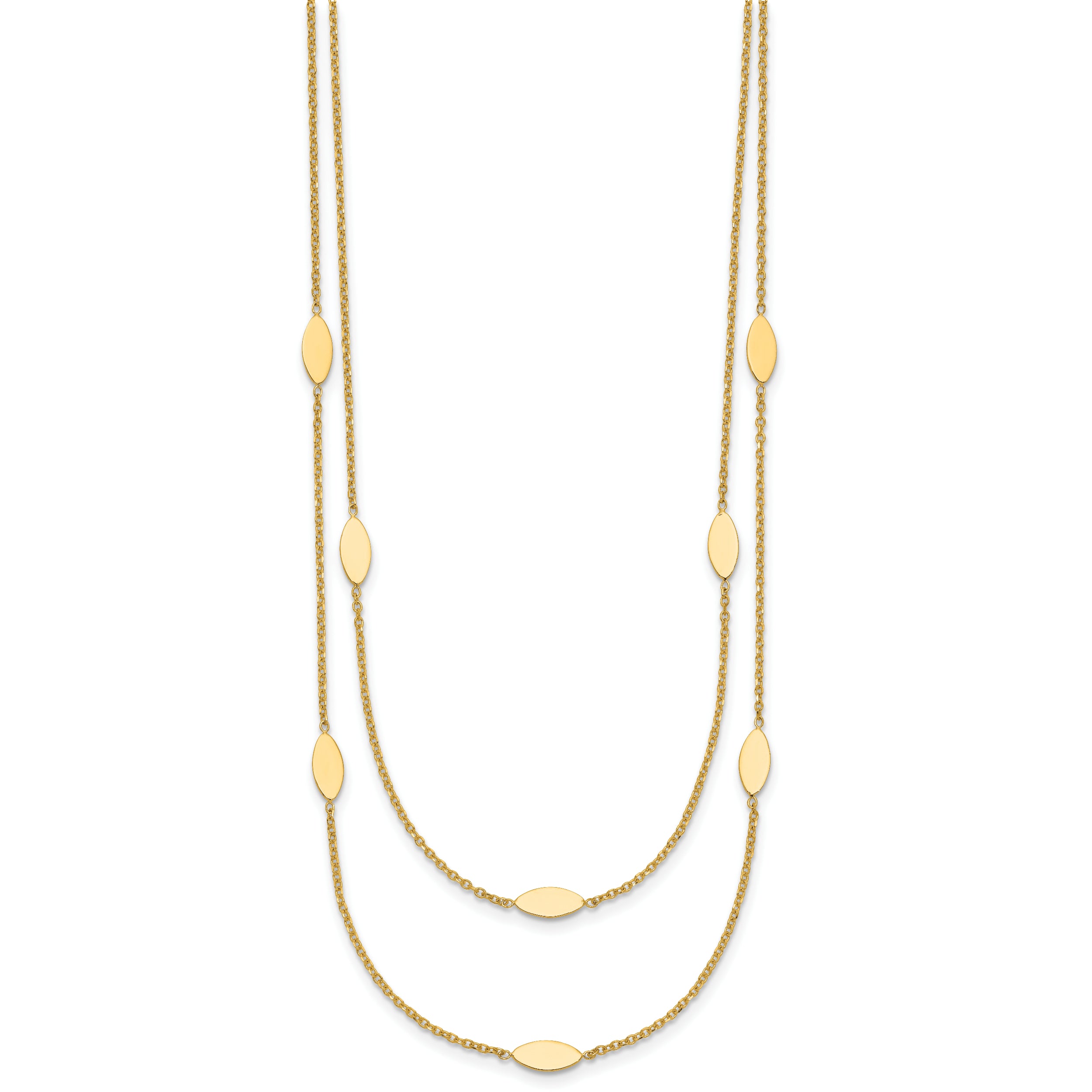 14K Polished Fancy 2-Strand Navette w/ 2in Ext. Necklace