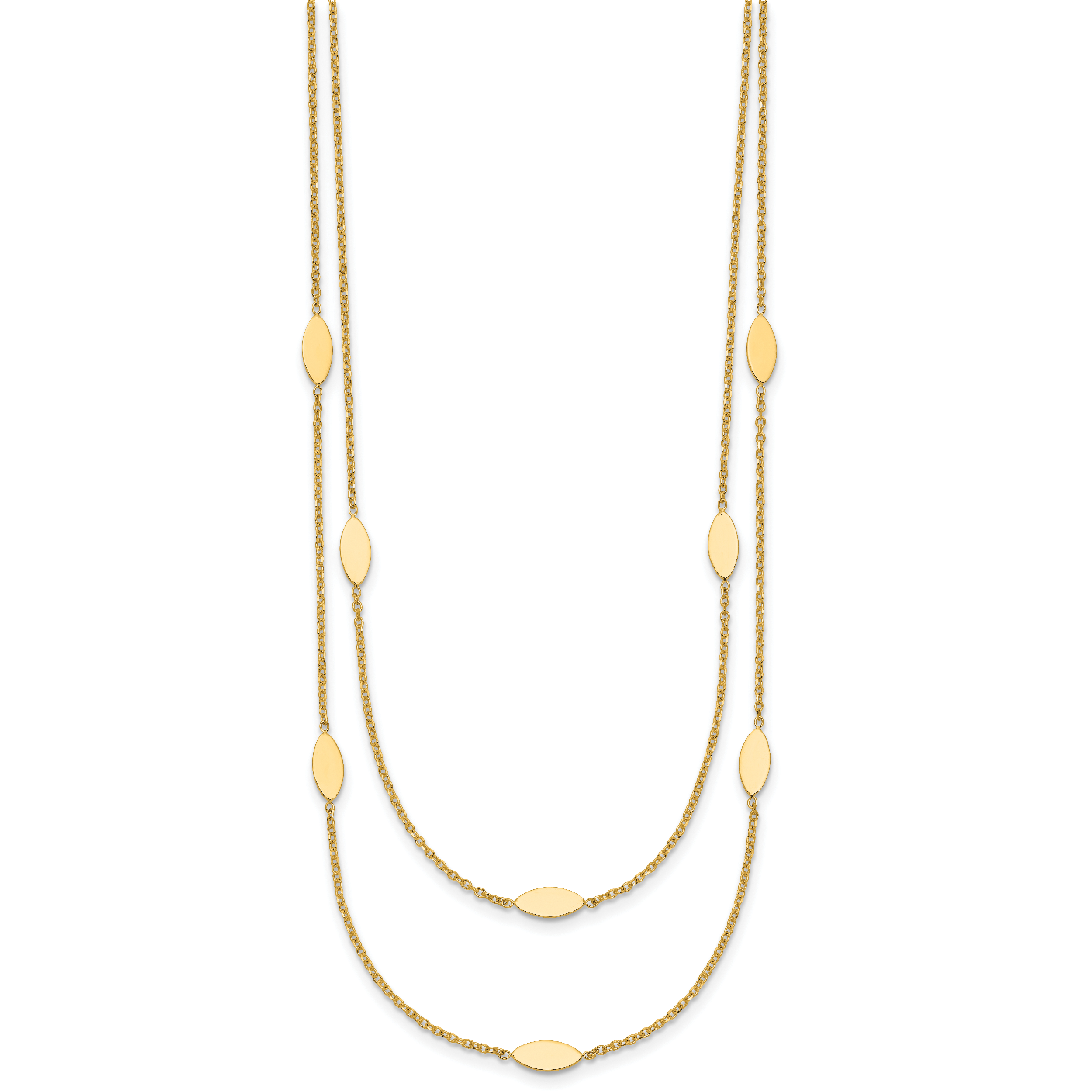 14K Polished Fancy 2-Strand Navette w/ 2in Ext. Necklace Secondary image