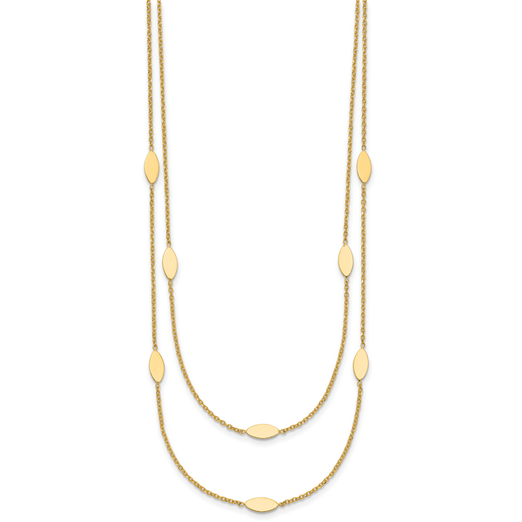 14K Polished Fancy 2-Strand Navette w/ 2in Ext. Necklace