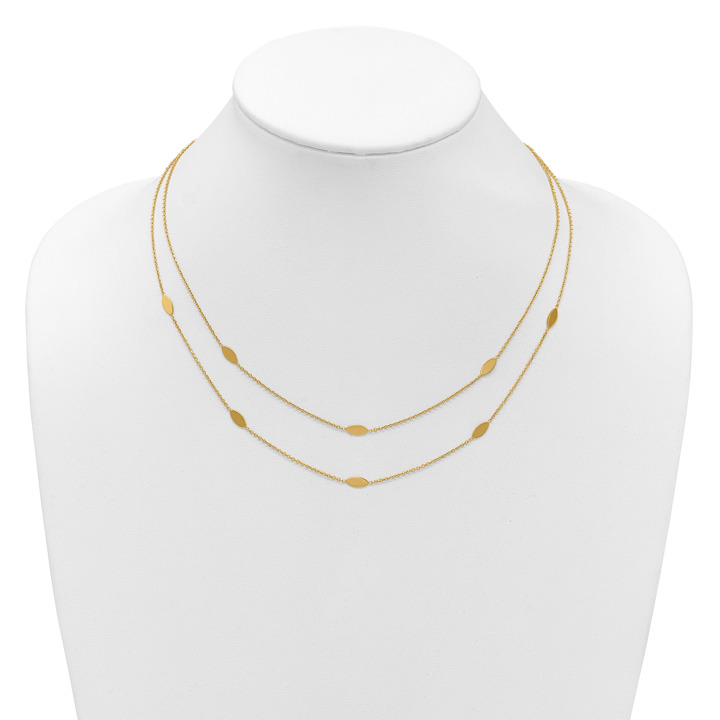 14K Polished Fancy 2-Strand Navette w/ 2in Ext. Necklace