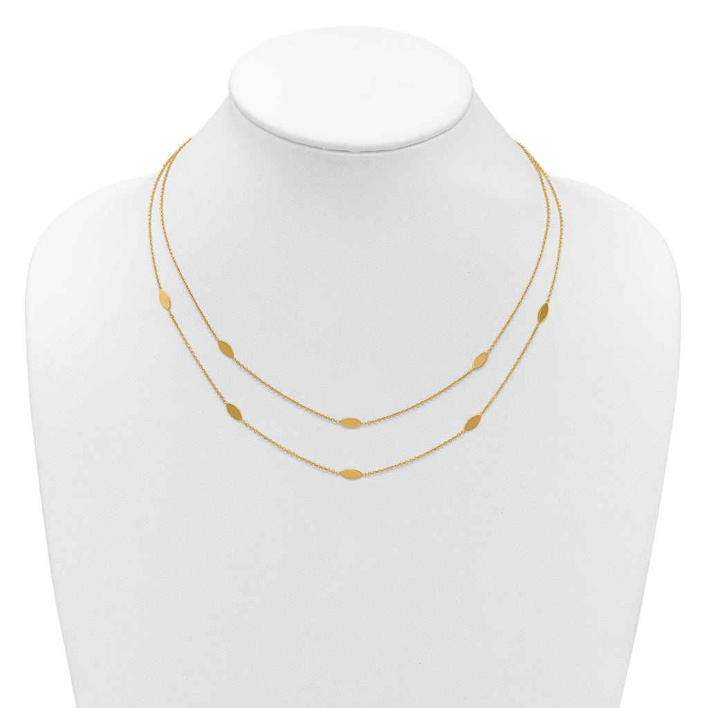 14K Polished Fancy 2-Strand Navette w/ 2in Ext. Necklace