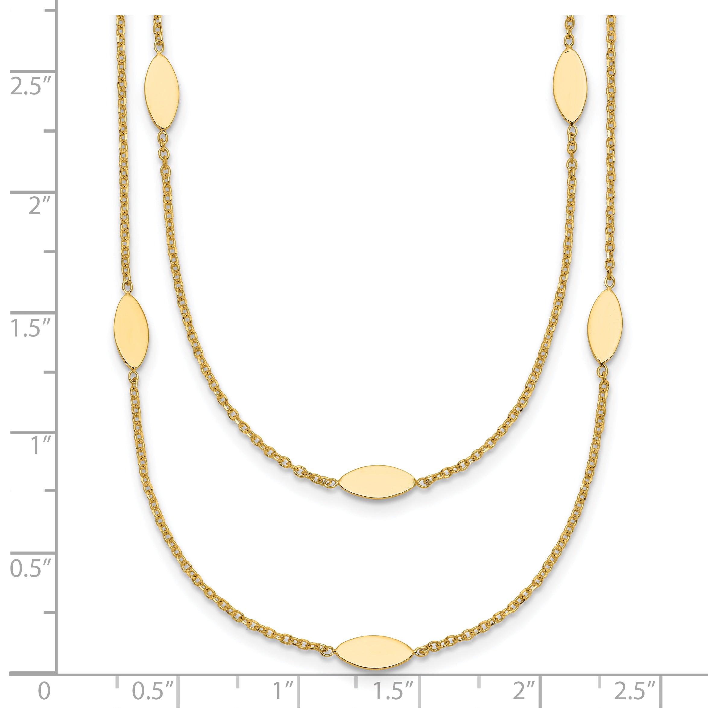 14K Polished Fancy 2-Strand Navette w/ 2in Ext. Necklace