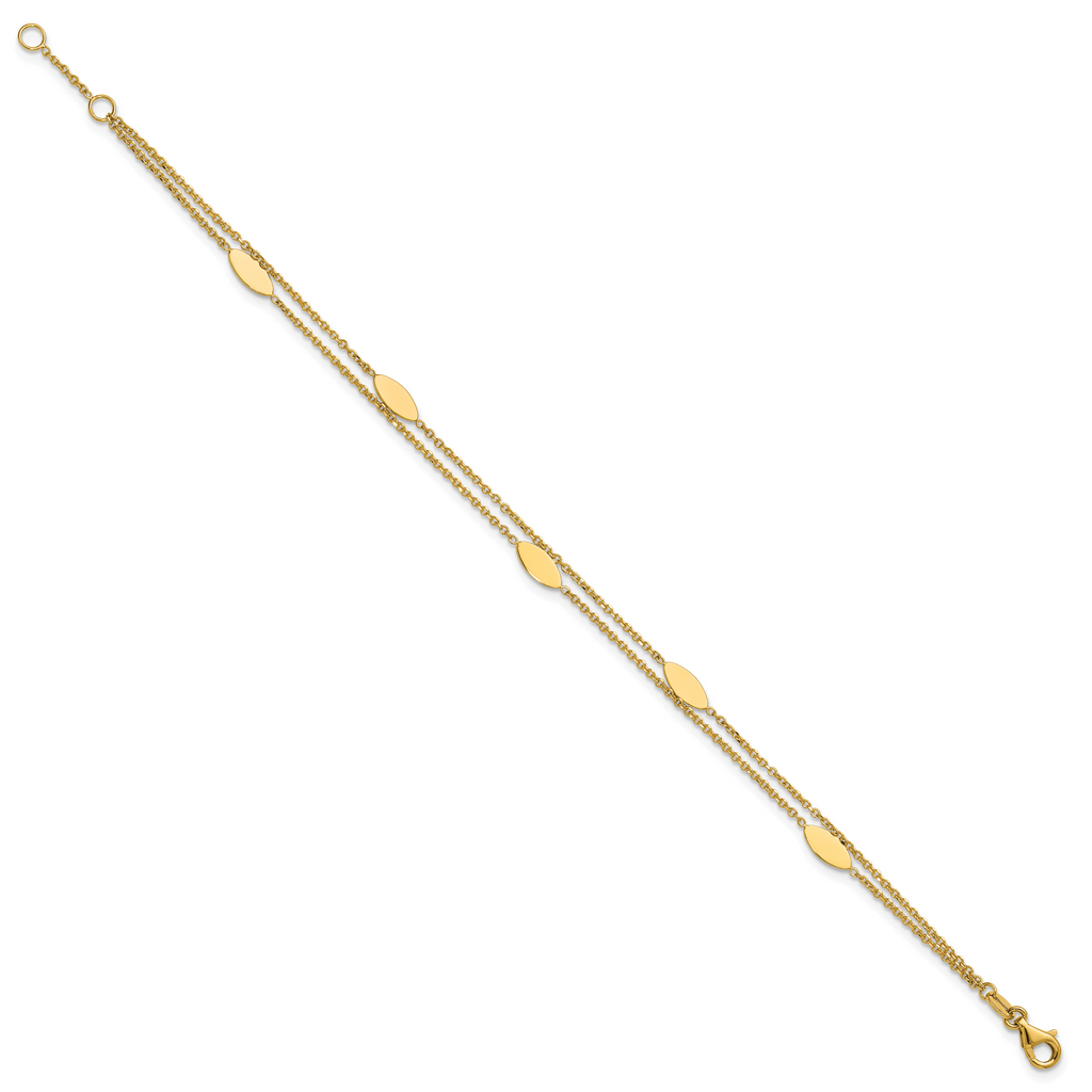 14K Polished Fancy 2-Strand Navette w/ .5in Ext. Bracelet