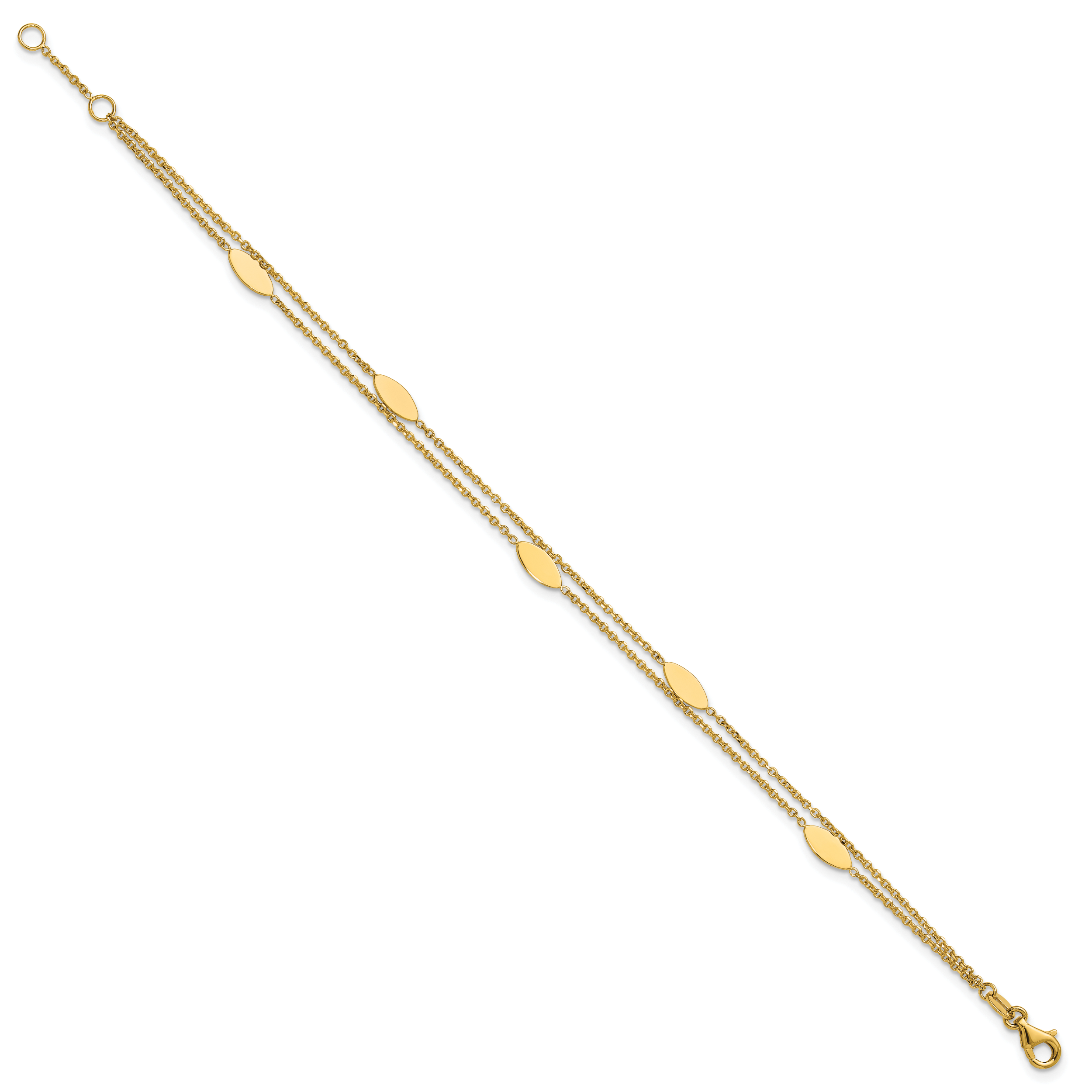 14K Polished Fancy 2-Strand Navette w/ .5in Ext. Bracelet