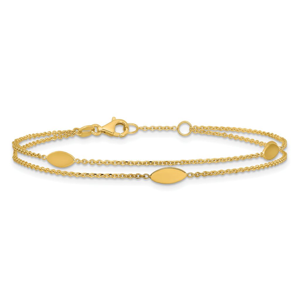 14K Polished Fancy 2-Strand Navette w/ .5in Ext. Bracelet