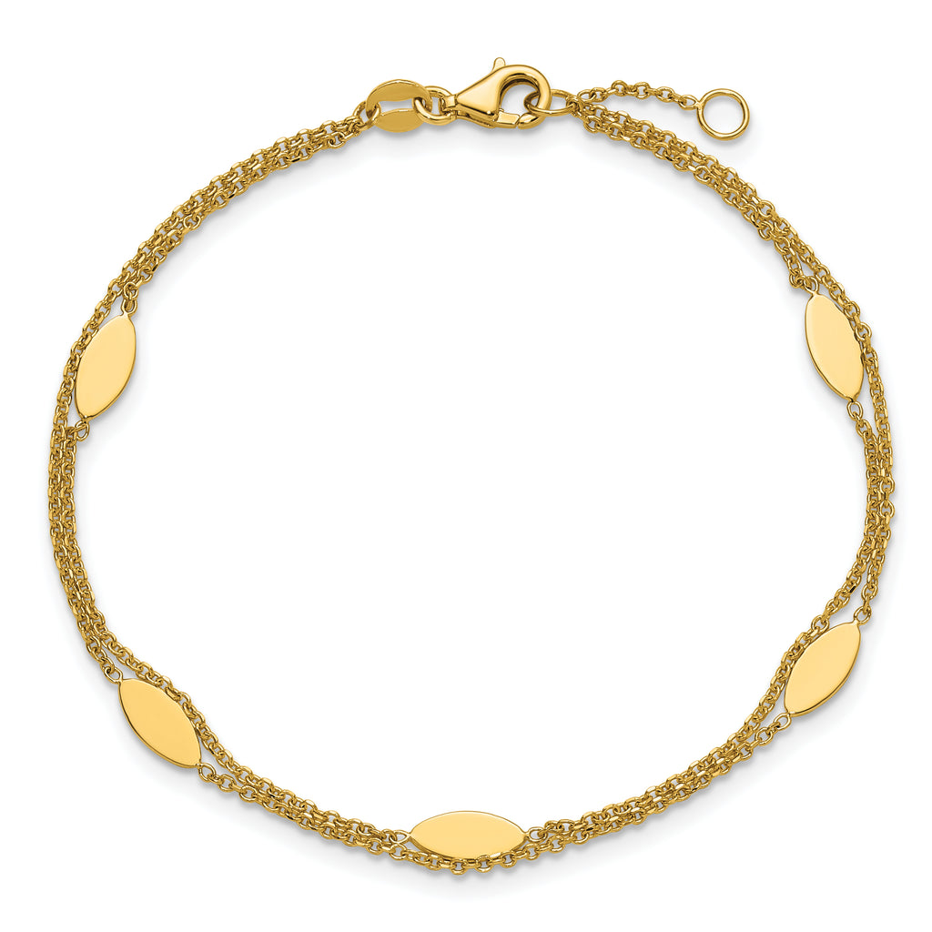 14K Polished Fancy 2-Strand Navette w/ .5in Ext. Bracelet