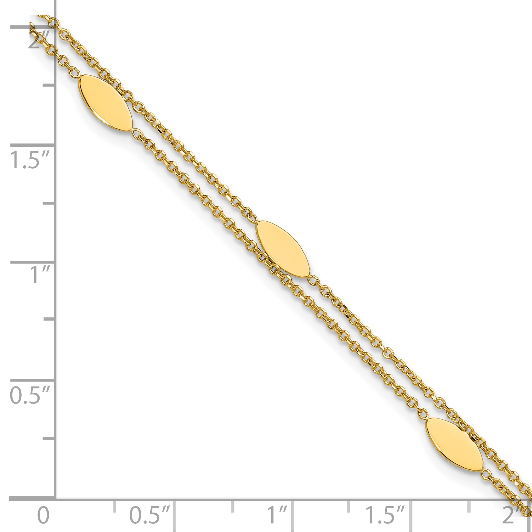 14K Polished Fancy 2-Strand Navette w/ .5in Ext. Bracelet