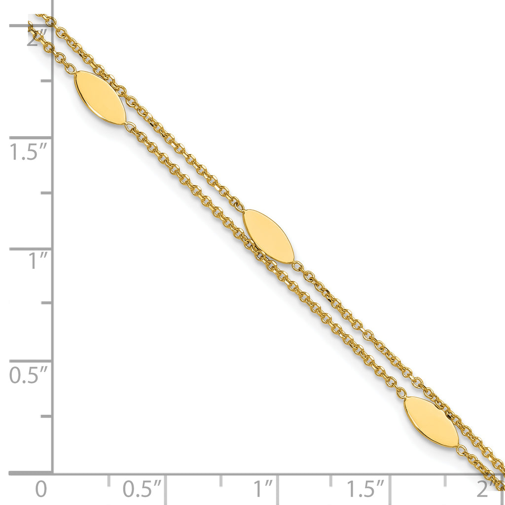 14K Polished Fancy 2-Strand Navette w/ .5in Ext. Bracelet